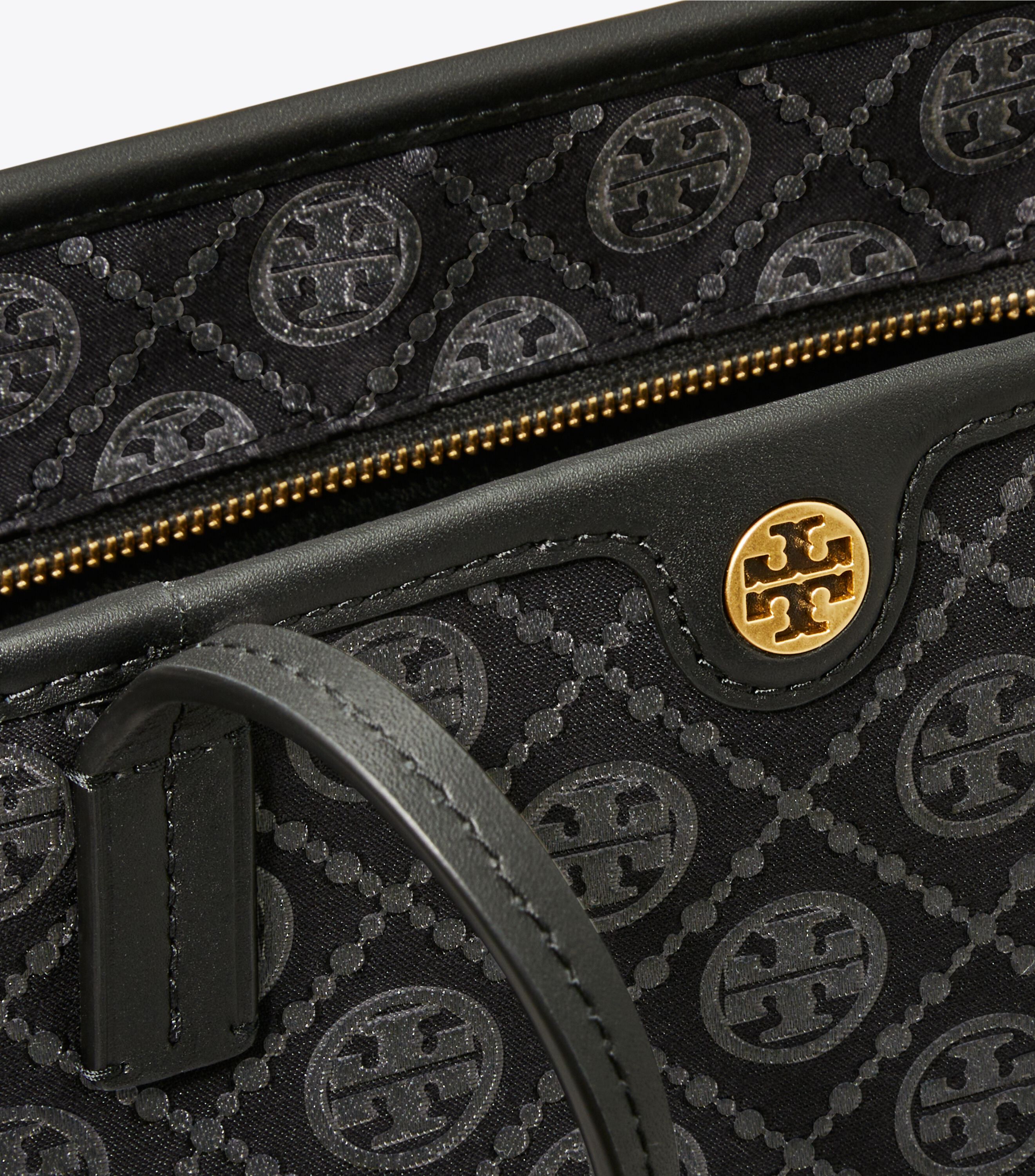 Small T Monogram Zip Tote, Black | Tory Burch KW