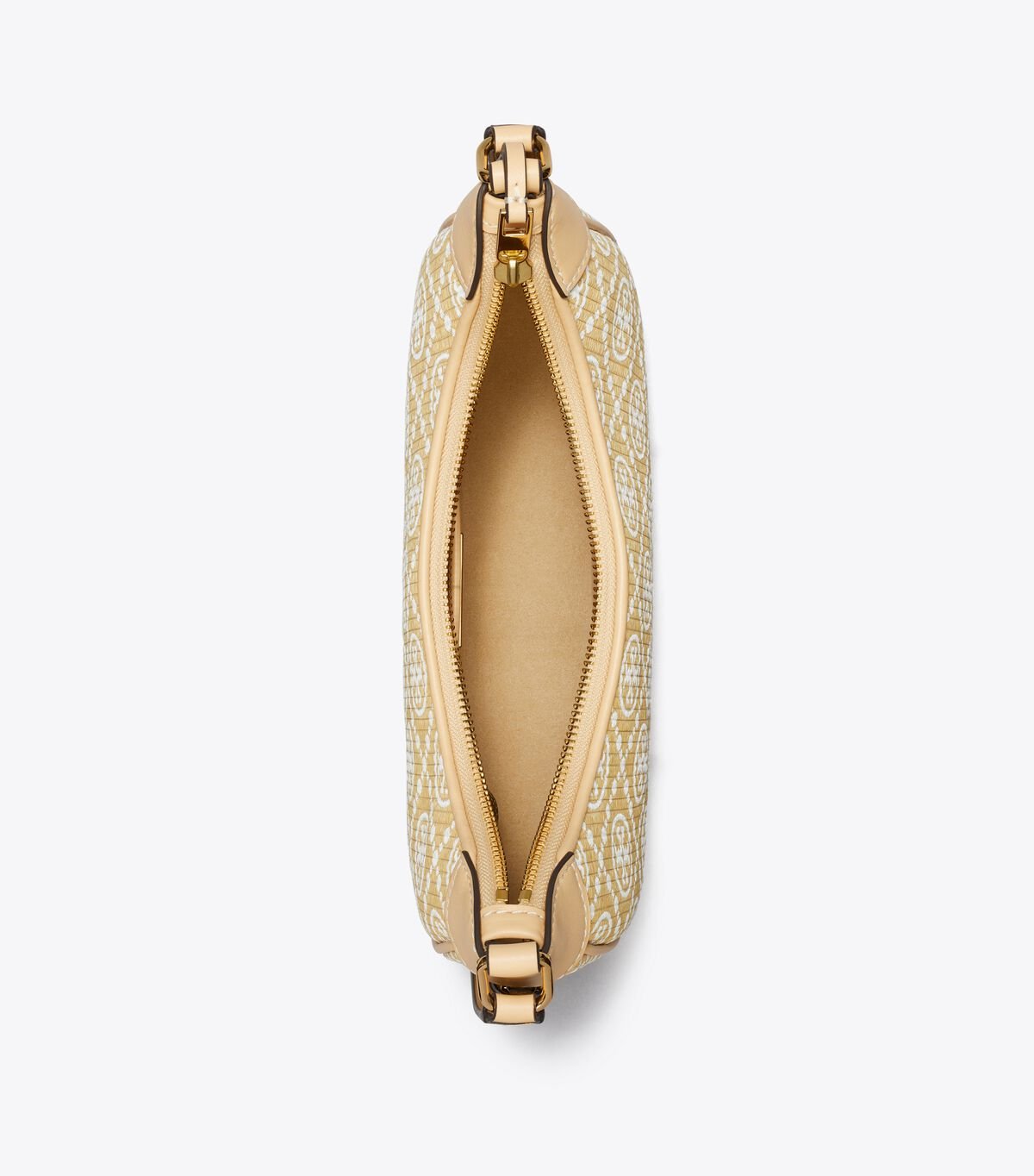 tory burch t monogram raffia crescent bag