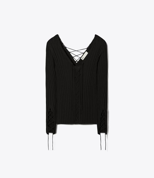 tory burch lace up wool sweater
