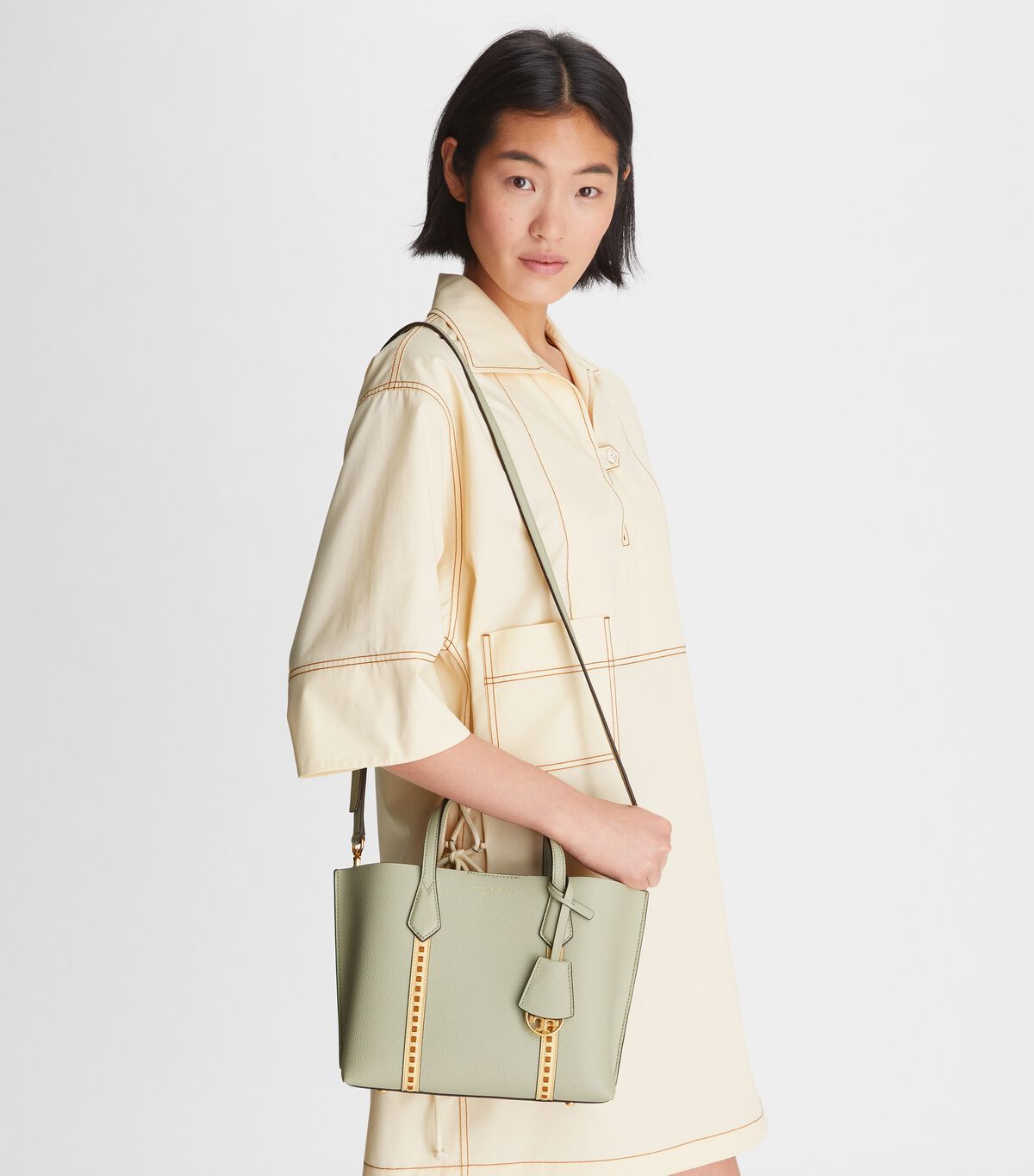 tory burch perry pick stitch small triple compartment tote