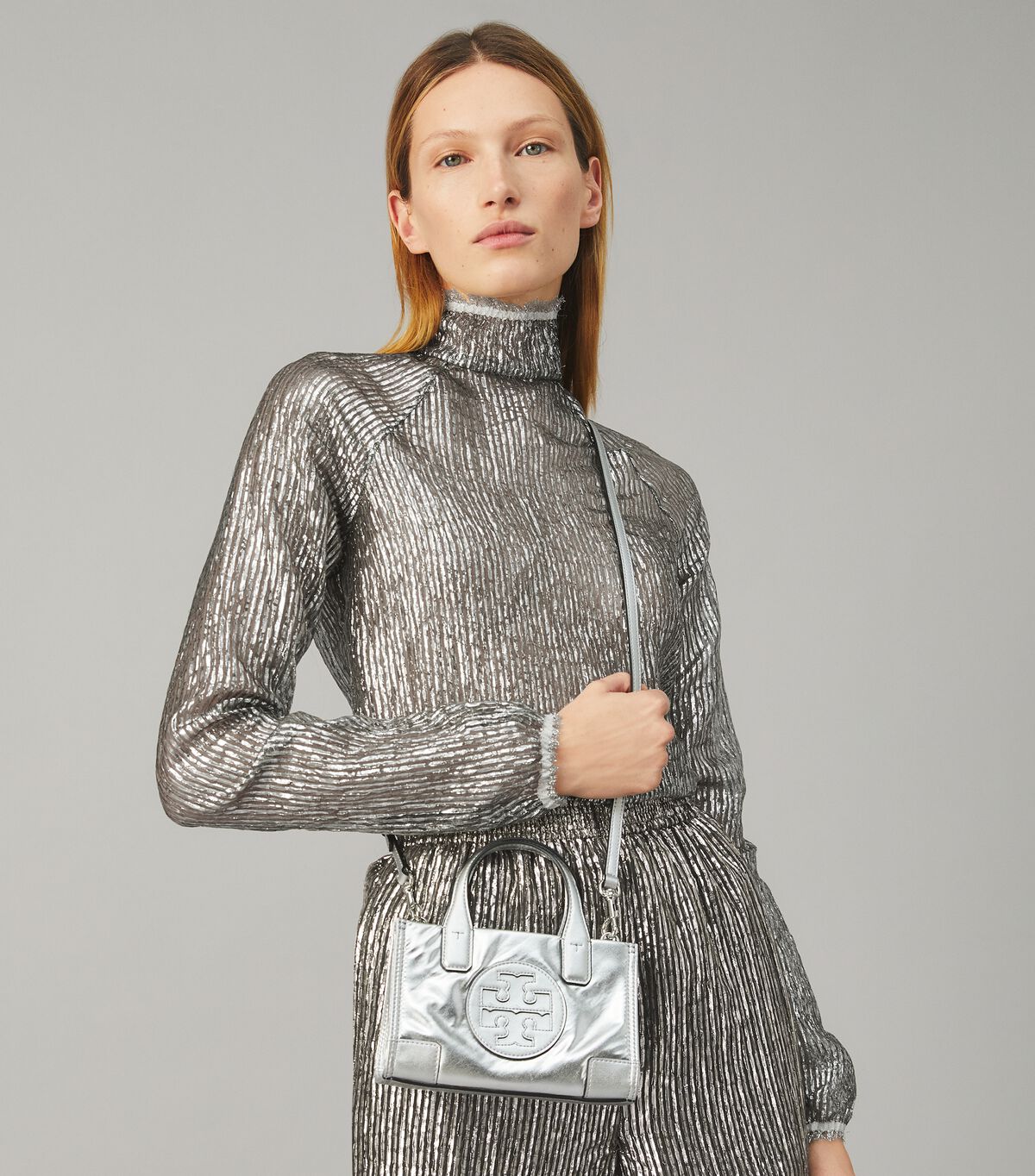 tory burch ella metallic micro tote