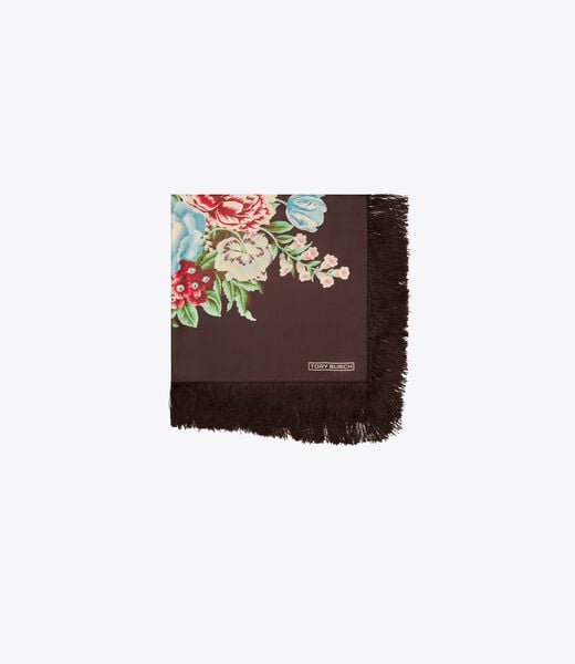 tory burch وشاح مربع من الحرير الزهري