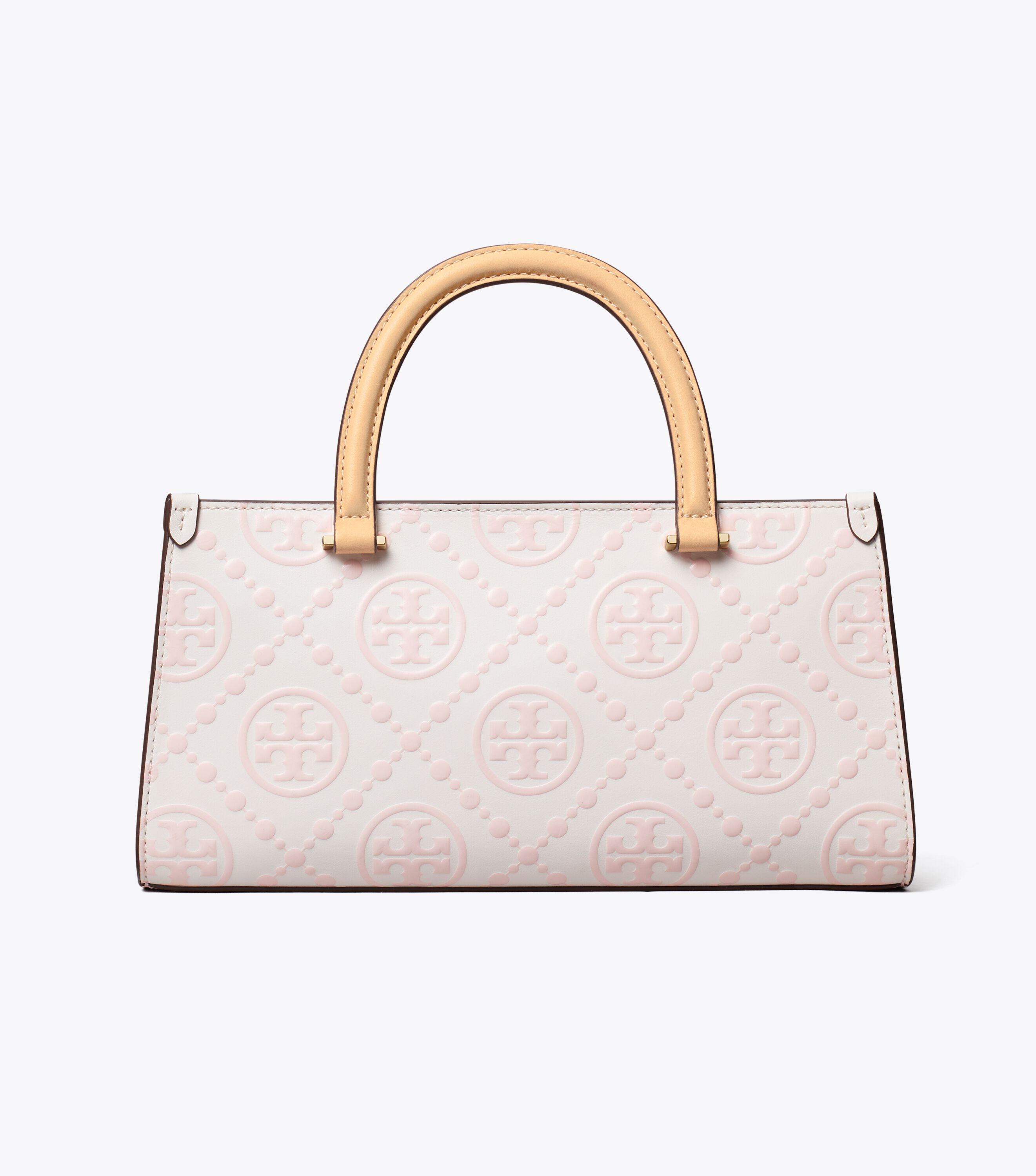 T Monogram Contrast Embossed Small East-West Tote, Powder