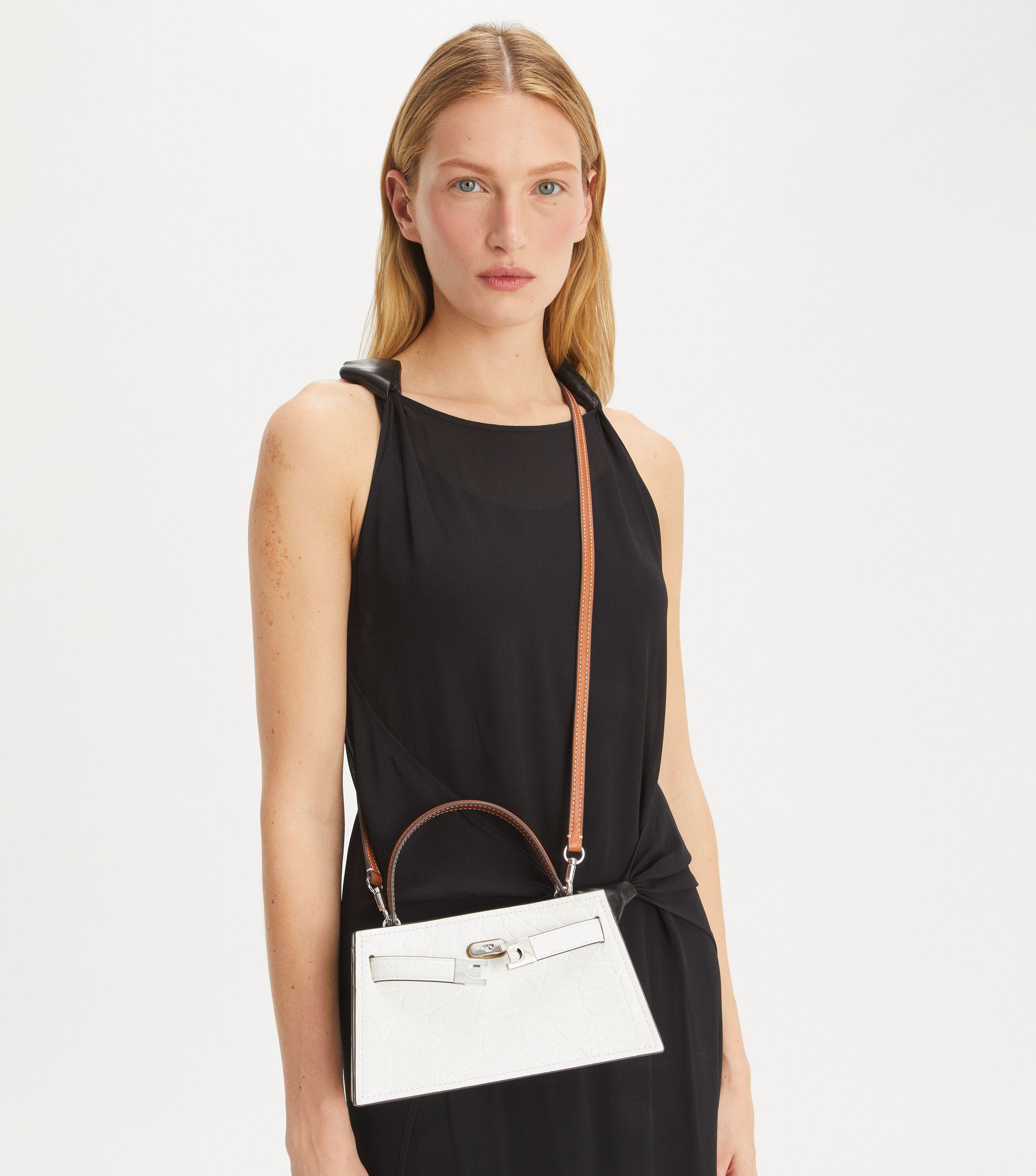 Petite Lee Radziwill Croc-Embossed Bag, Blanc | Tory Burch KW
