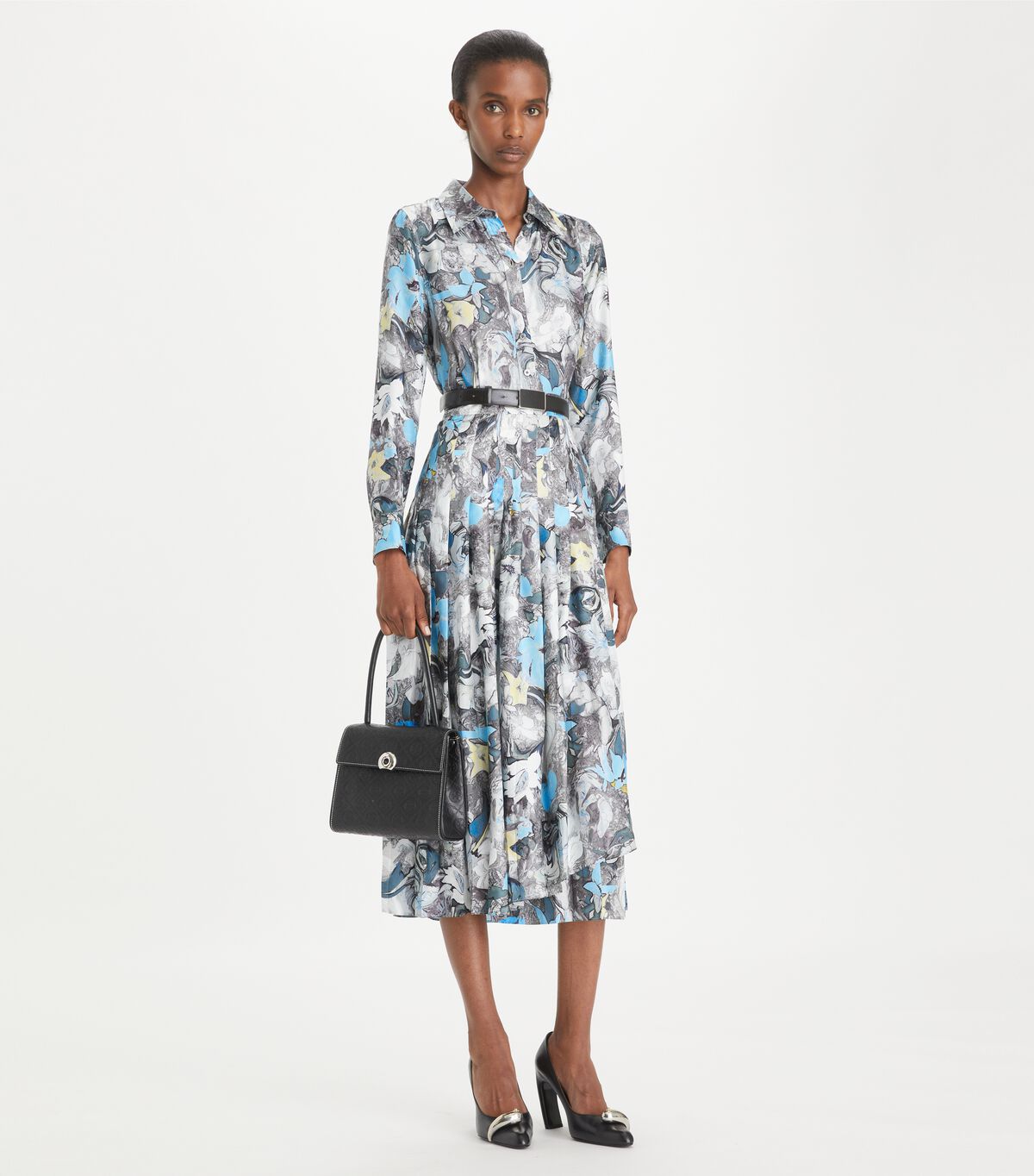 tory burch printed pleated silk twill dress