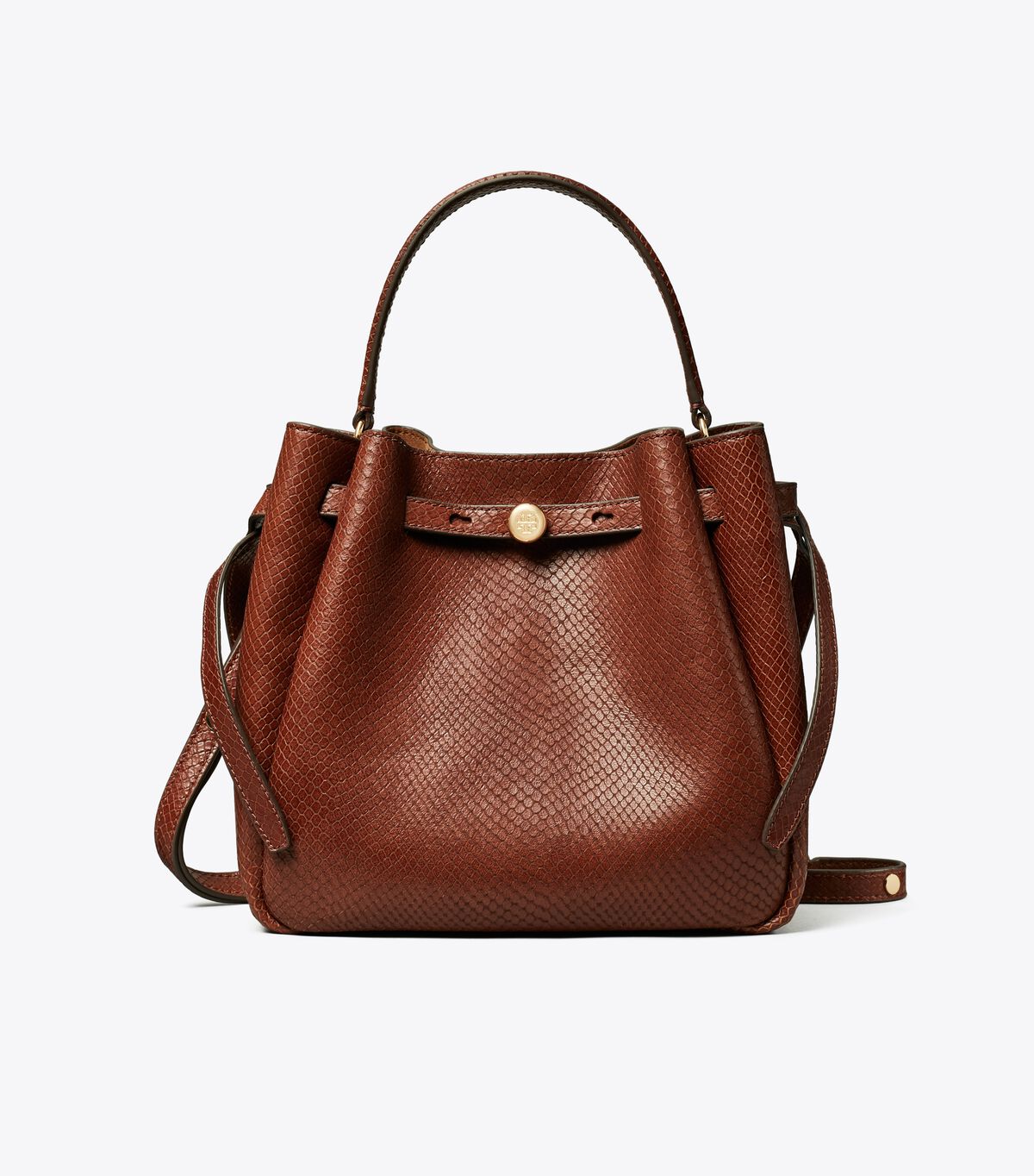 tory burch romy snake embossed bucket bag
