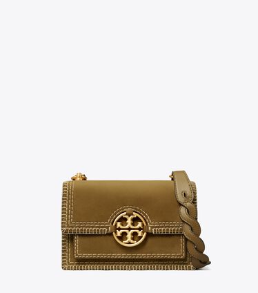 Small Miller Suede Stitched Flap Shoulder Bag
