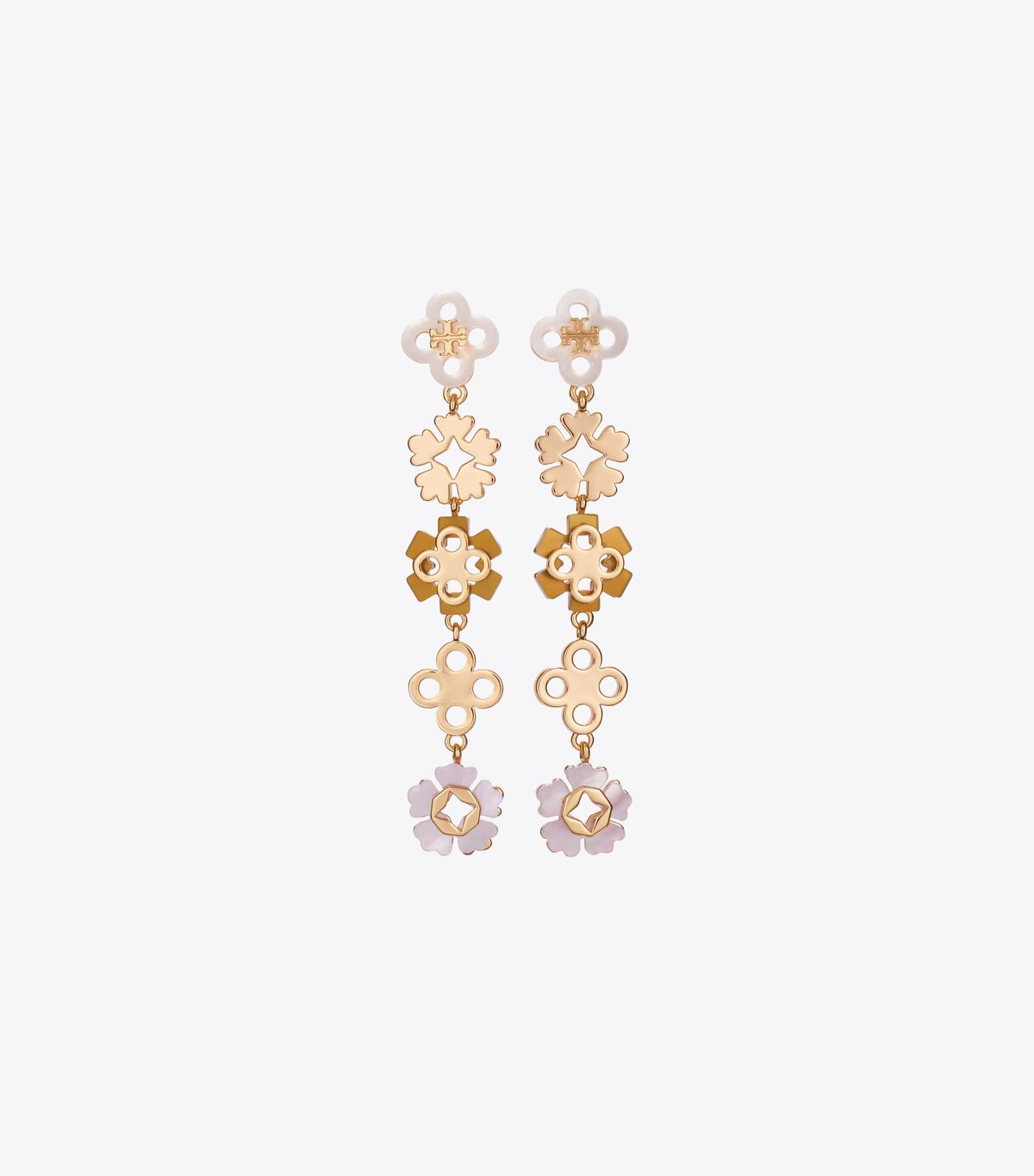 tory burch أقراط خطية بزهرة البرسيم