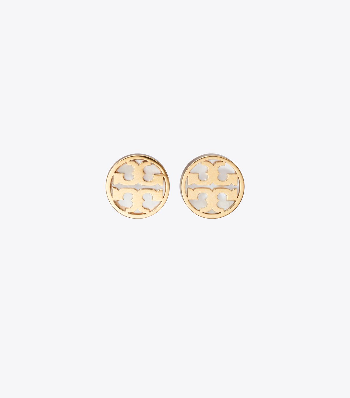 tory burch أقراط أيقونية دائرية مرصعة من عرق اللؤلؤ