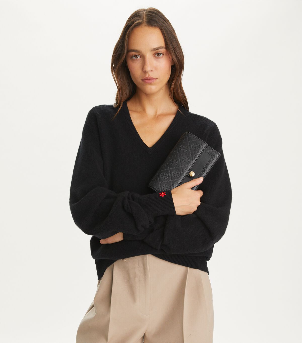 tory burch t monogram leather chain wallet