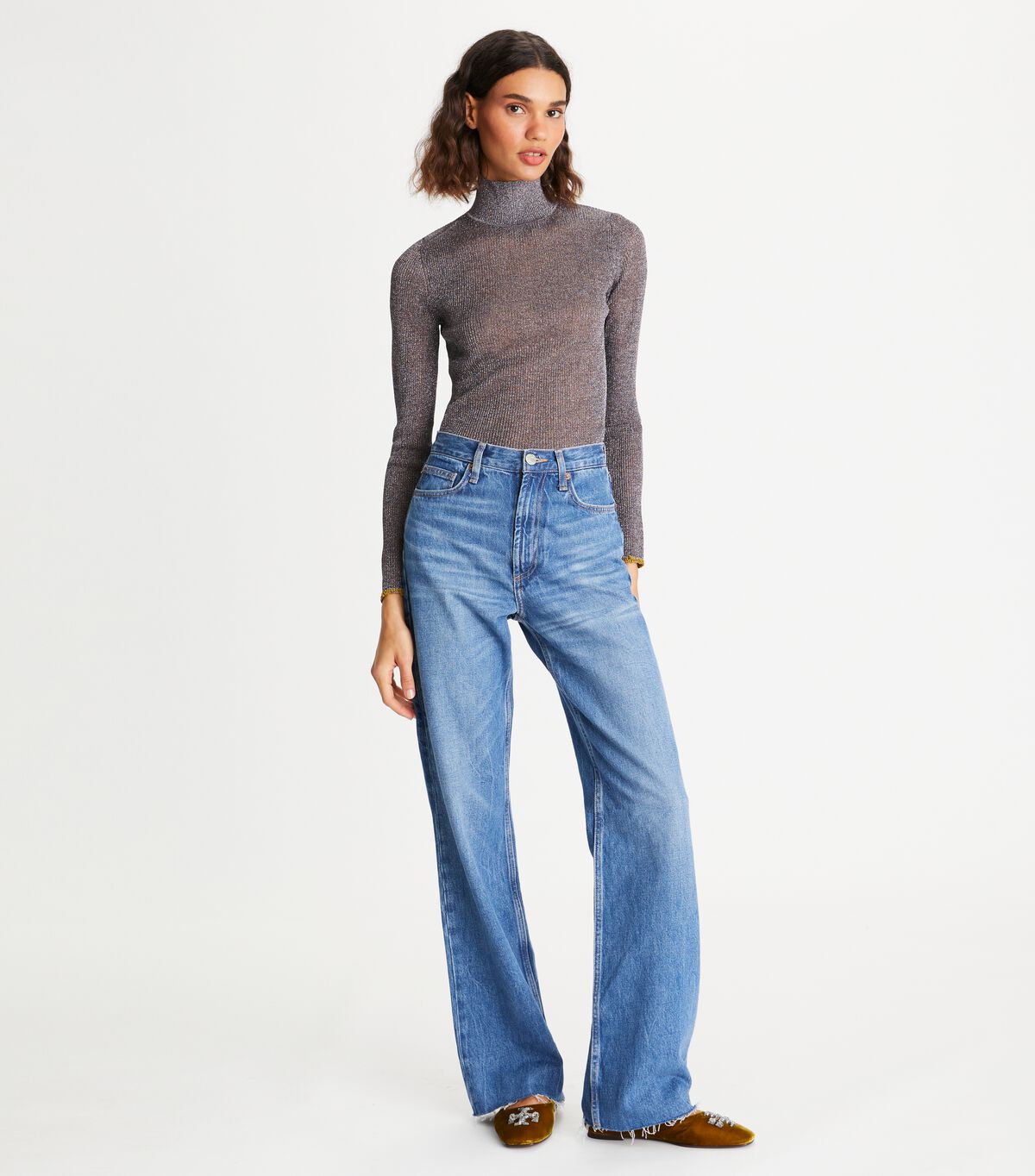 tory burch metallic knitted turtleneck