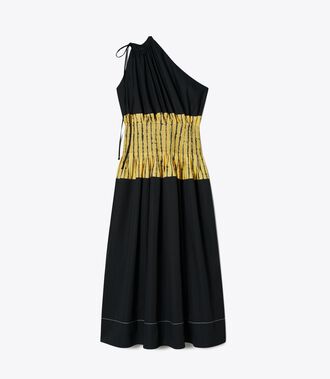 Tie-Dye Stripe Colorblock One-Shoulder Dress