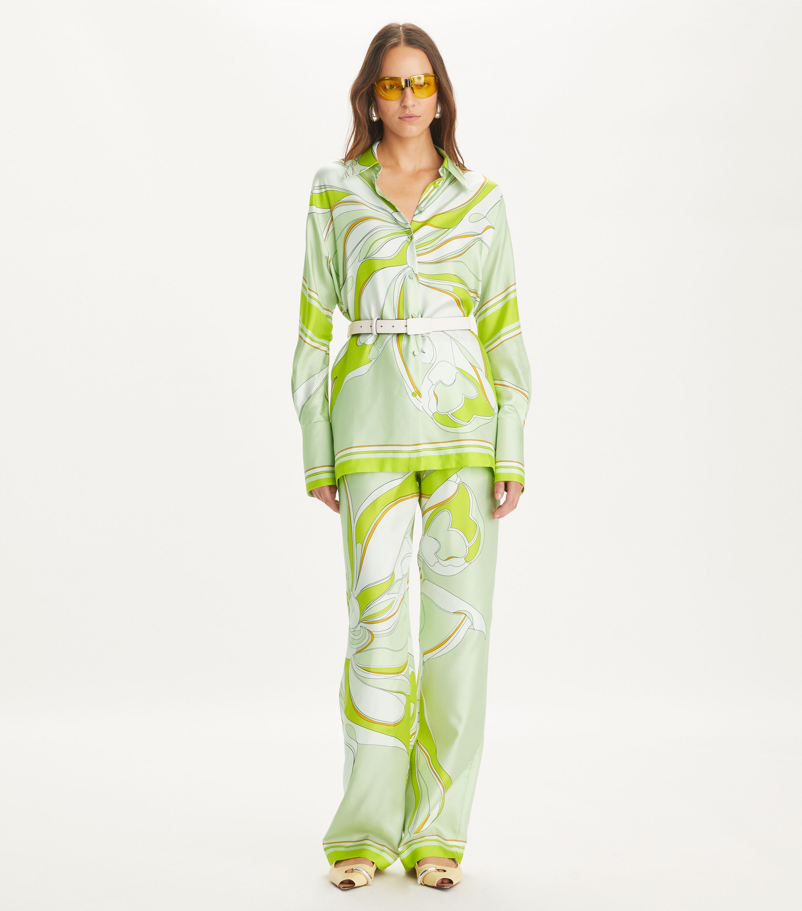 Printed Silk Tunic, Chartreuse Twisty Flower | Tory Burch KW