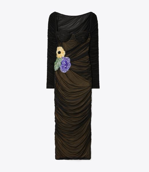 tory burch embellished viscose ruched dress