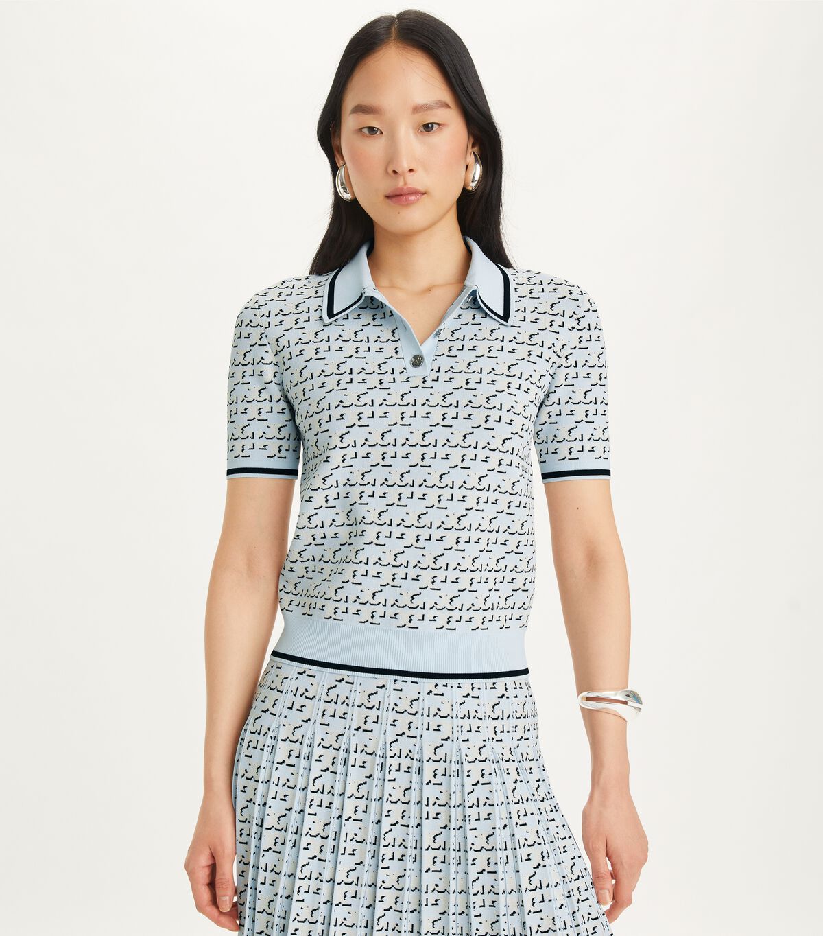 tory burch logo jacquard polo top