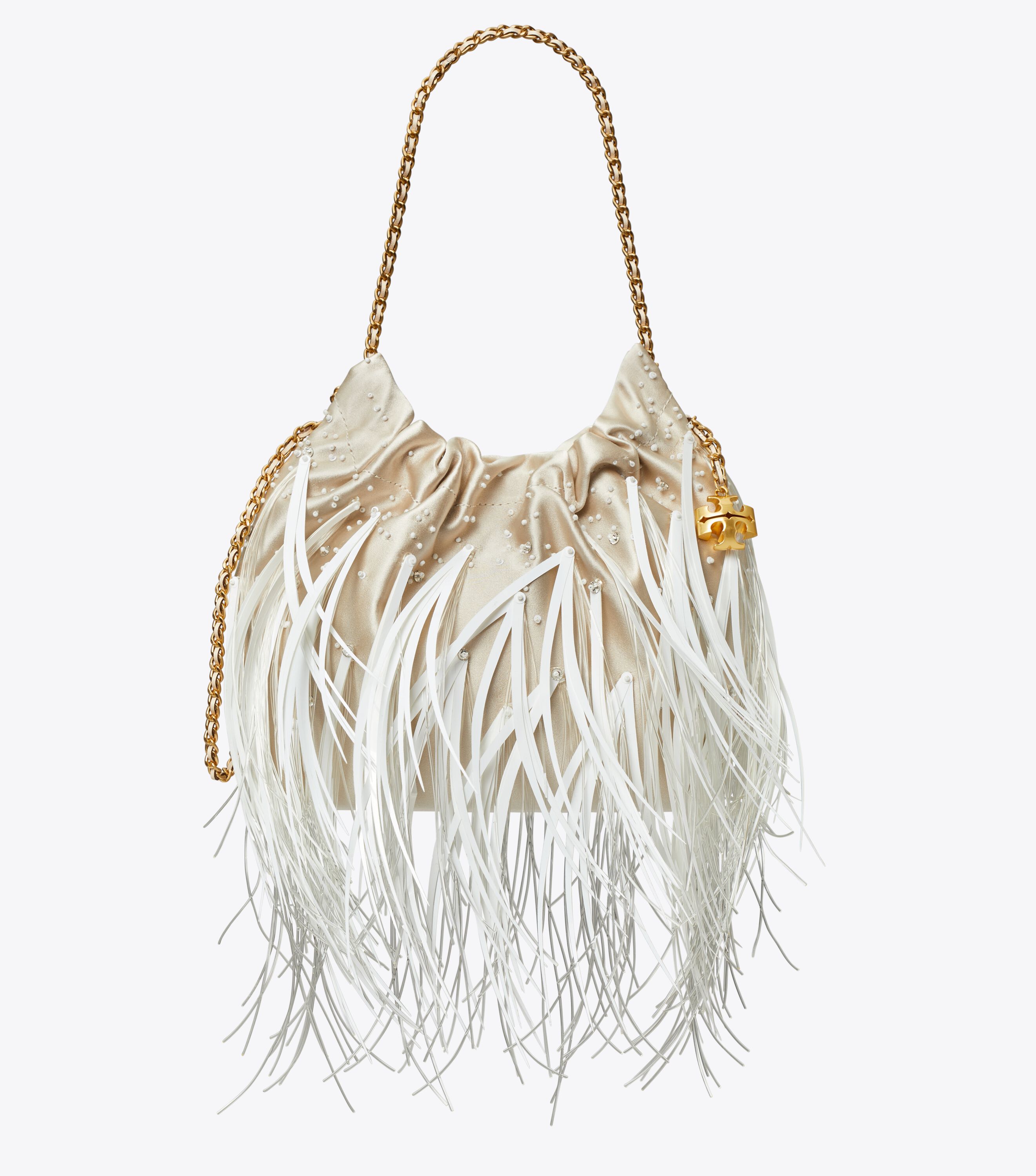 Mini Fleming Feather Drawstring Bag, Stone | Tory Burch KW