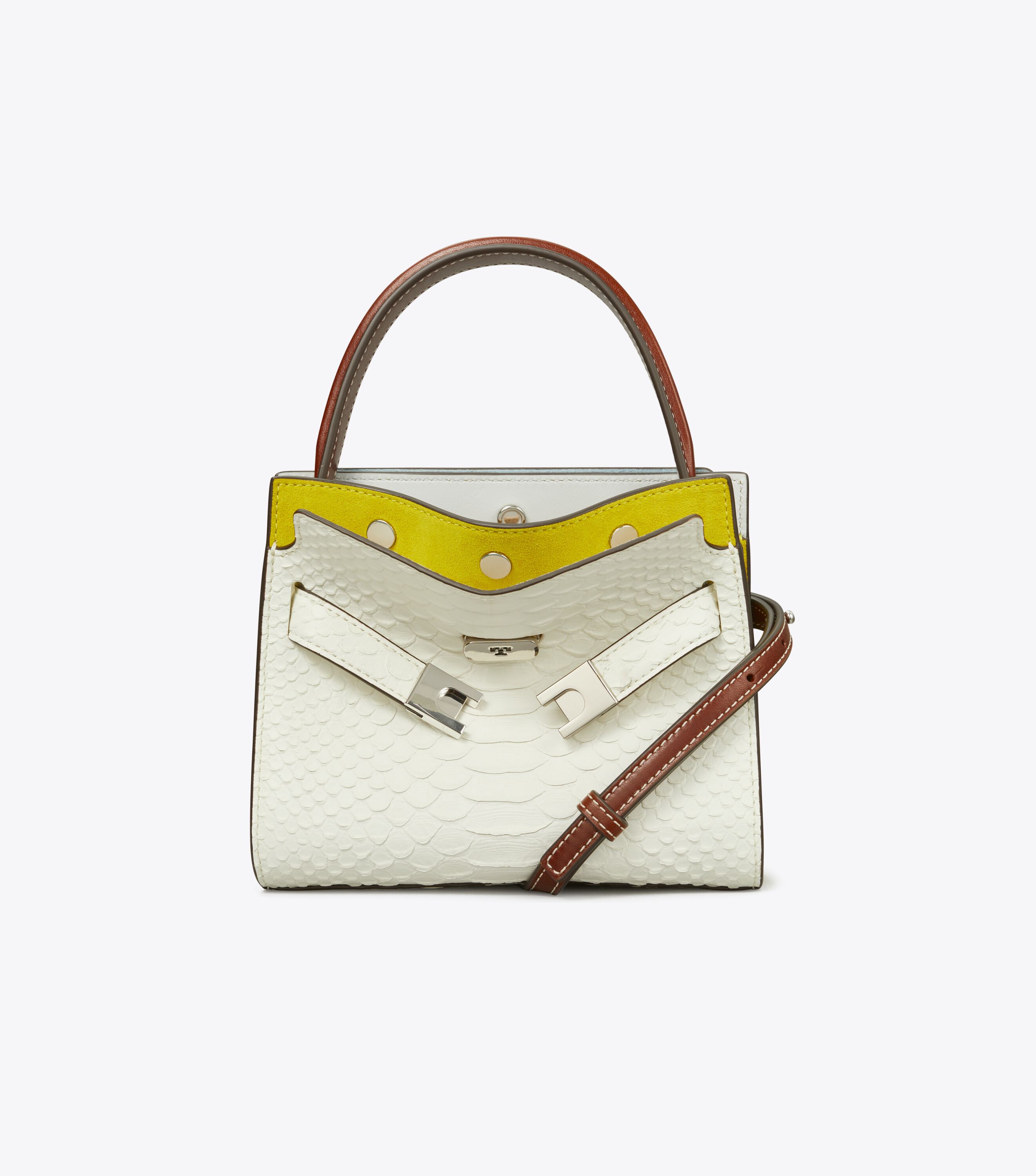Petite Lee Radziwill Snake Embossed Double Bag, Blanc | Tory