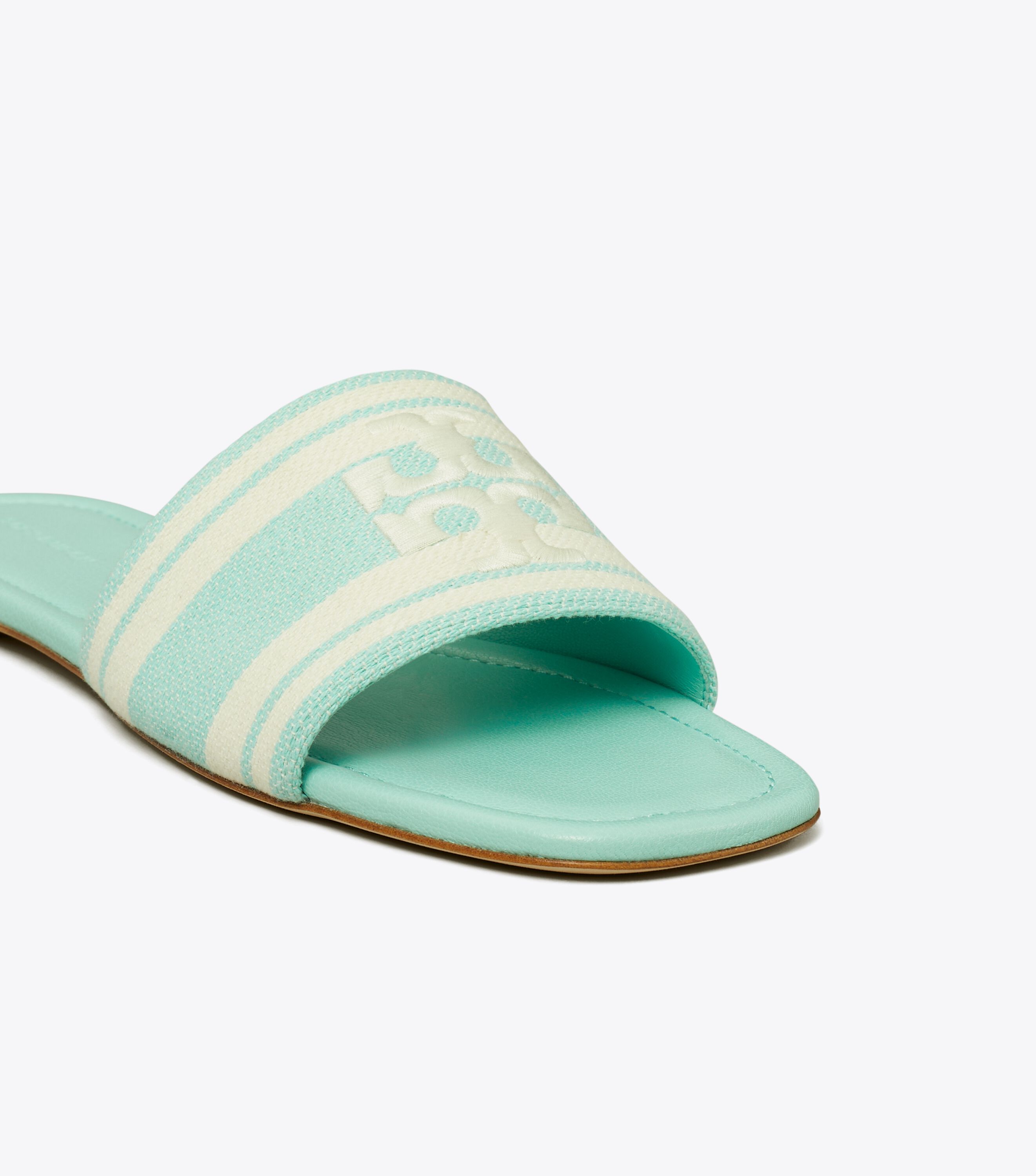 Double T Jacquard Slide, Light Aqua / Ash White | Tory Burch KW