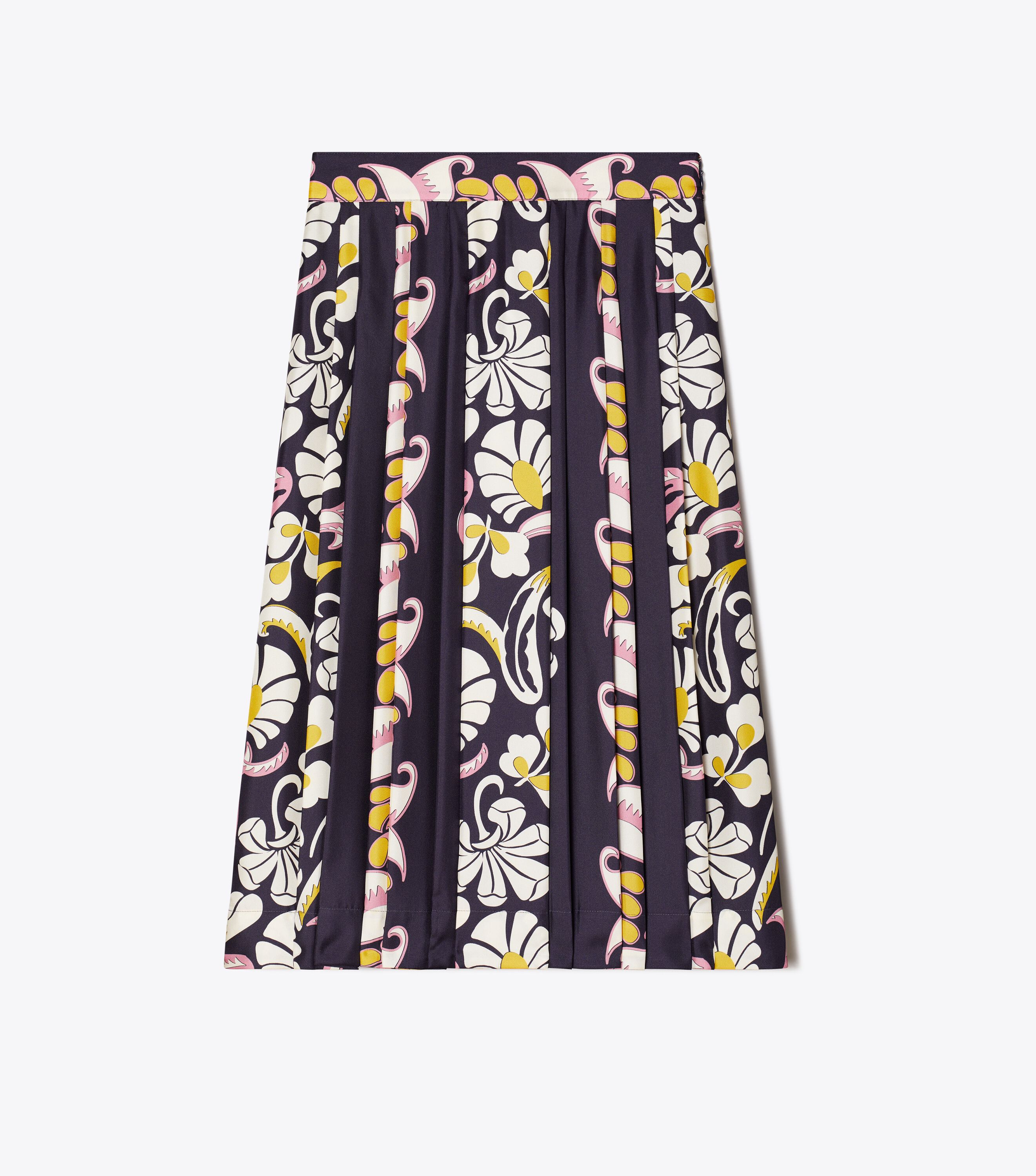 Printed Pleated Silk Skirt, Pink Tropical Border | Tory Burch KW
