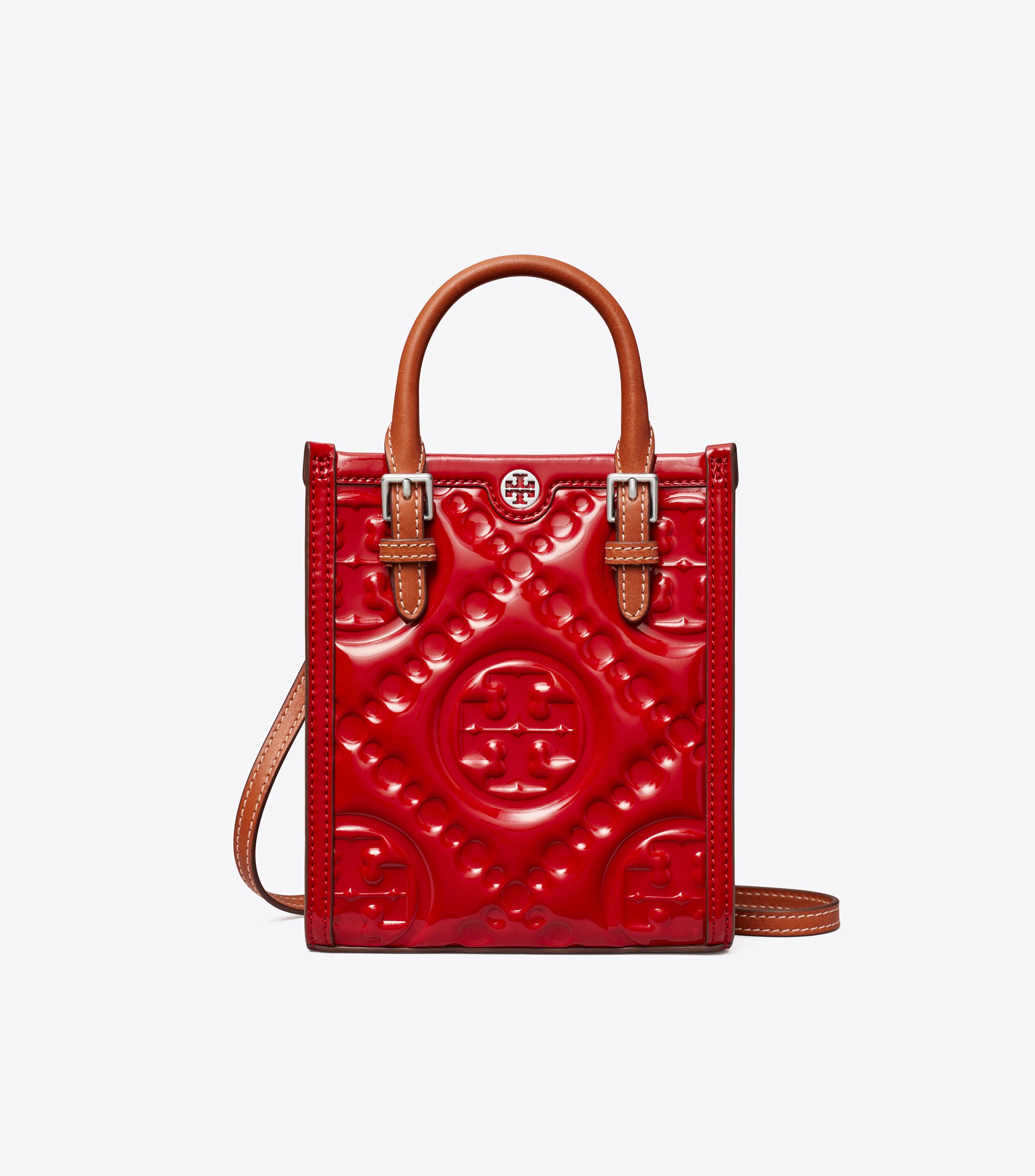Mini T Monogram Embossed Patent Tote, Tory Red | Tory Burch KW