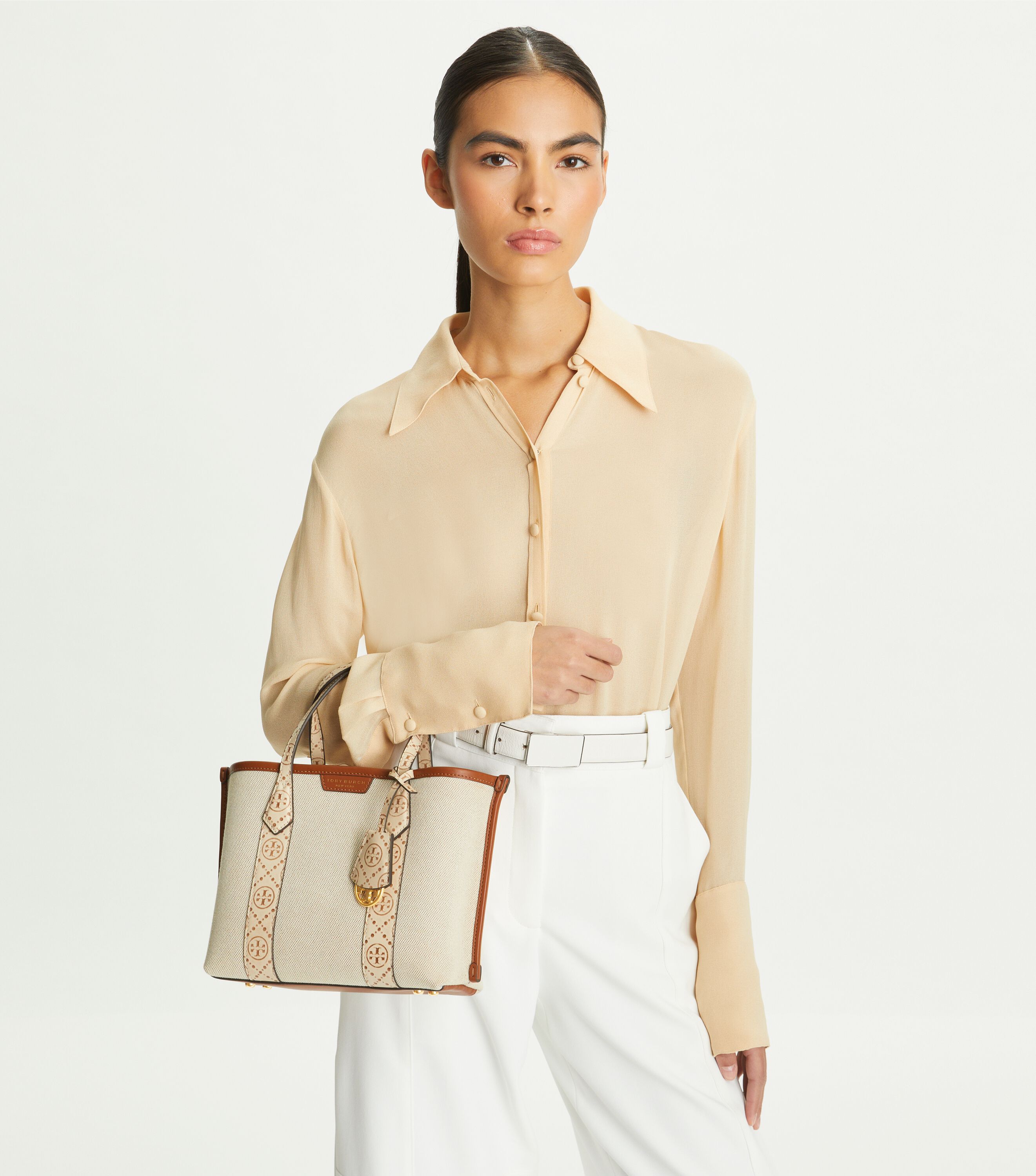 【SALE／10%OFF Tote, Triple-Compartment Canvas Perry Small New Tory | Cream バッグ