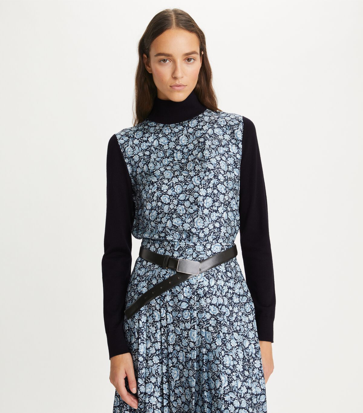 Silk-Front Wool Turtleneck tory burch silk front wool turtleneck