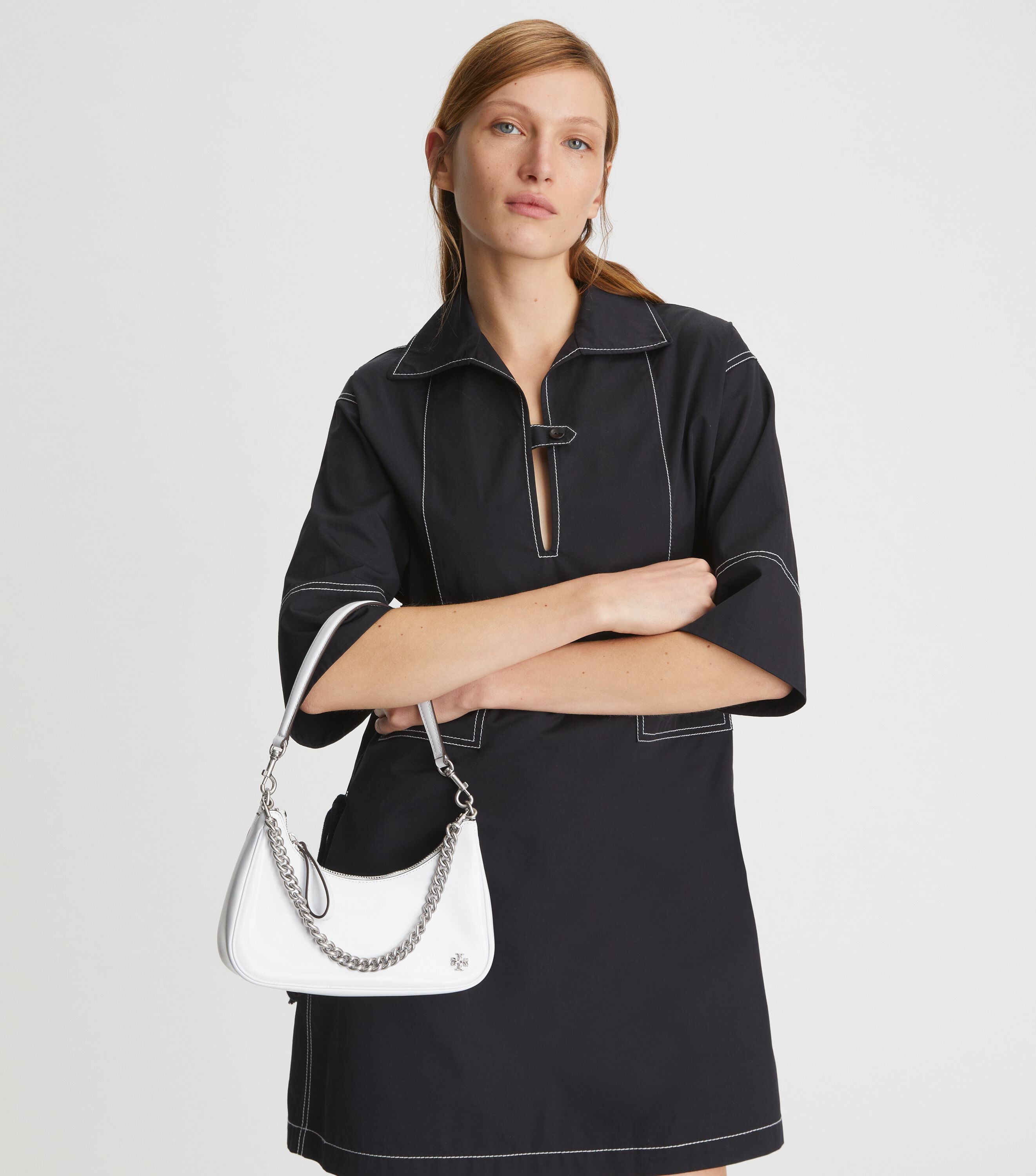 Small 151 Mercer Spazzolato Crescent Bag, White | Tory Burch KW