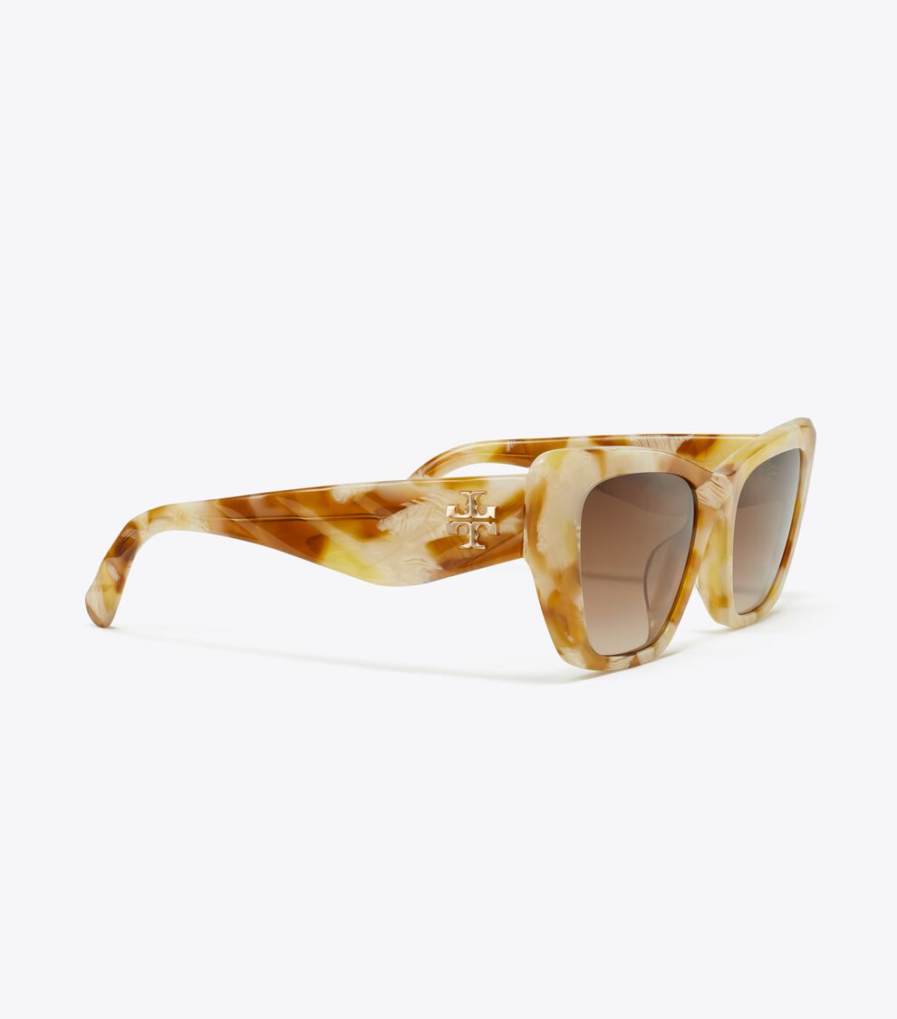 Kira Cat-Eye Sunglasses, Honey Tortoise/Brown Gradient 