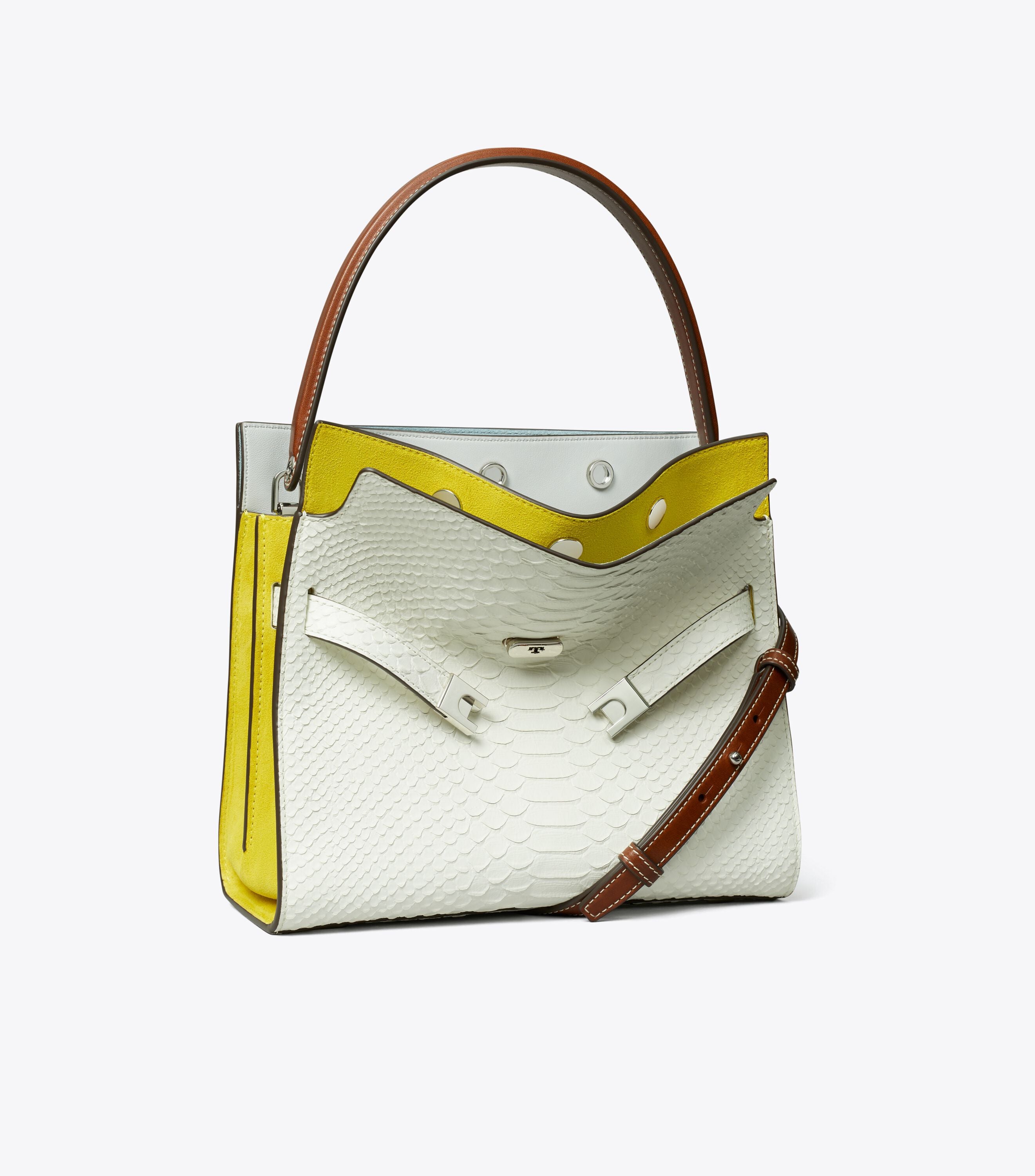 Small Lee Radziwill Snake Embossed Double Bag, Blanc | Tory Burch KW