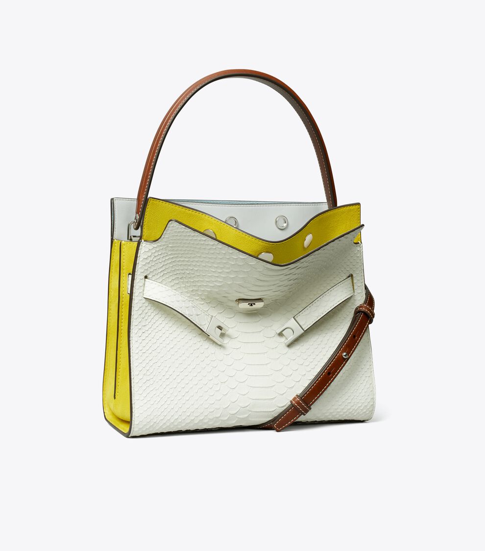 Small Lee Radziwill Snake Embossed Double Bag, Blanc Tory Burch KW