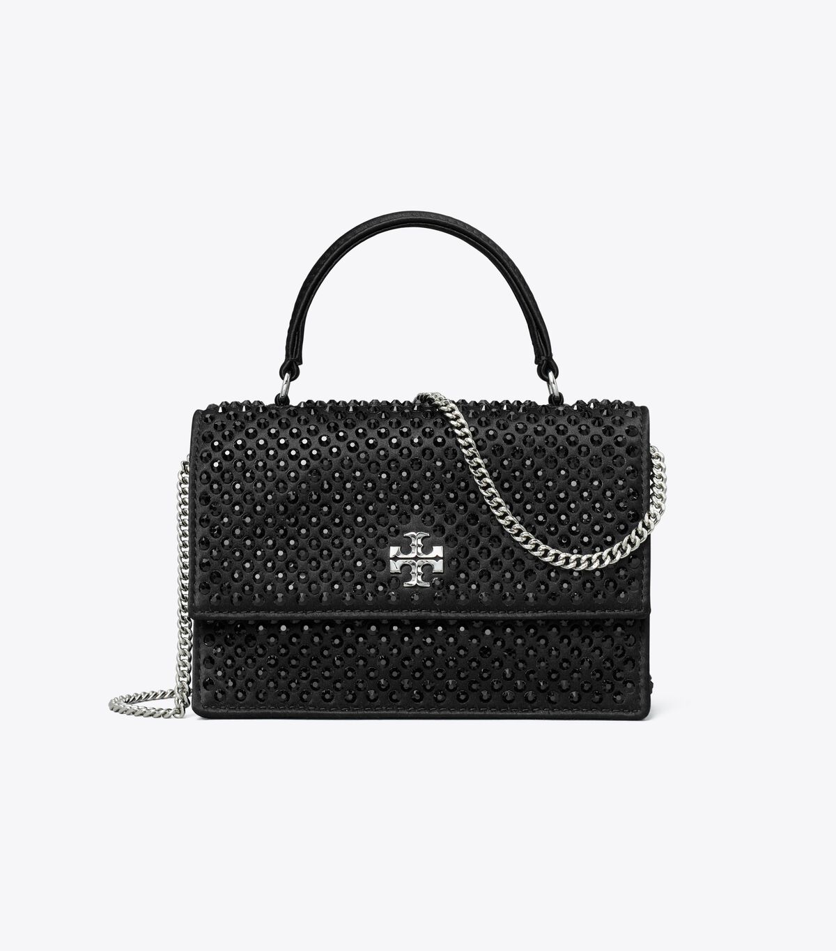 tory burch mini kira satin embellished top handle chain wallet