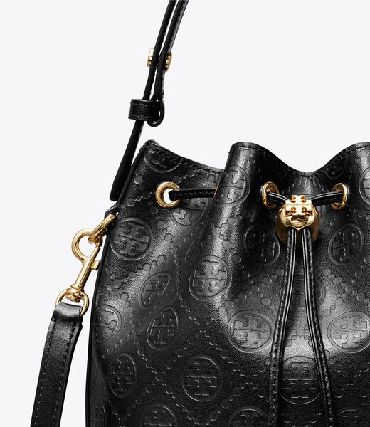 tory burch t monogram leather bucket bag
