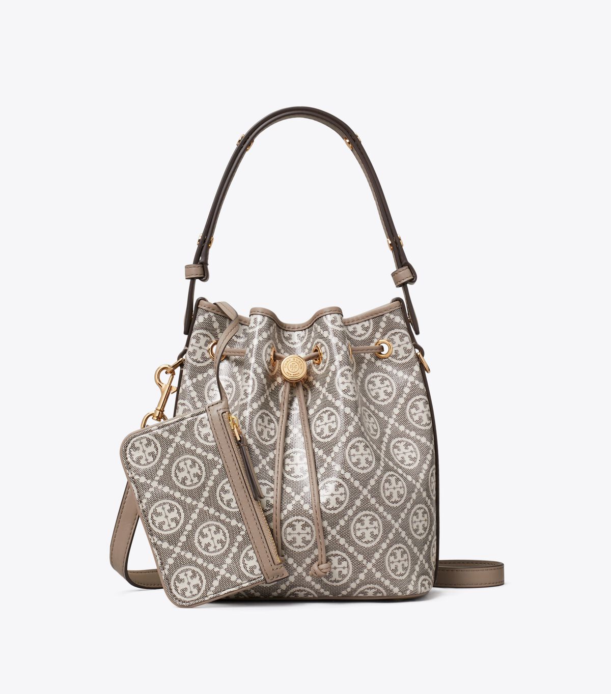 tory burch t monogram coated jacquard bucket bag