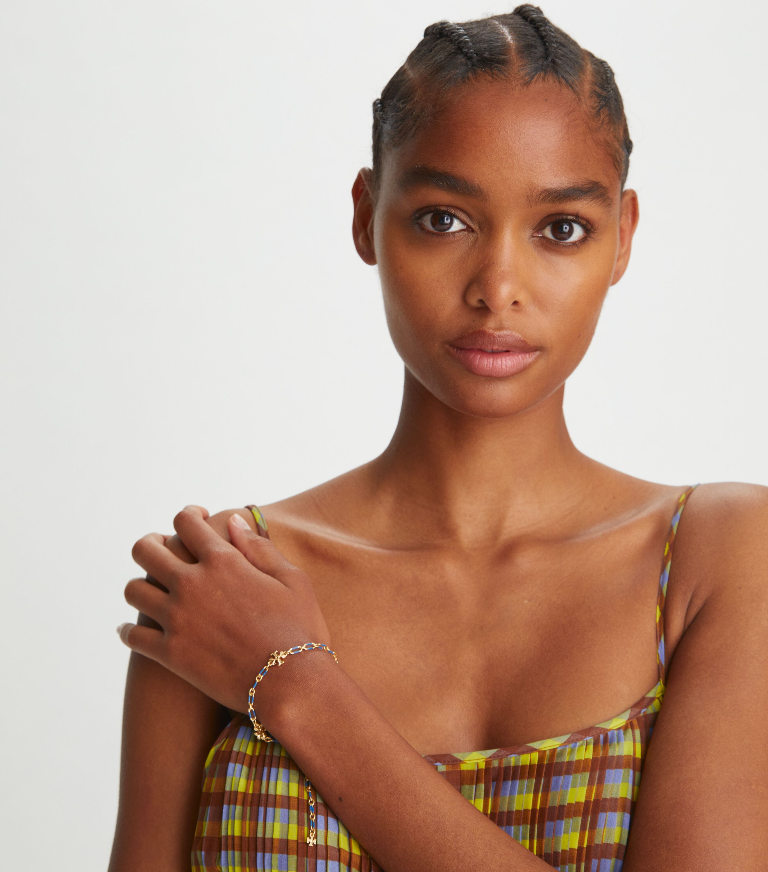 Roxanne Chain Striped Delicate Bracelet, Rolled Tory Gold