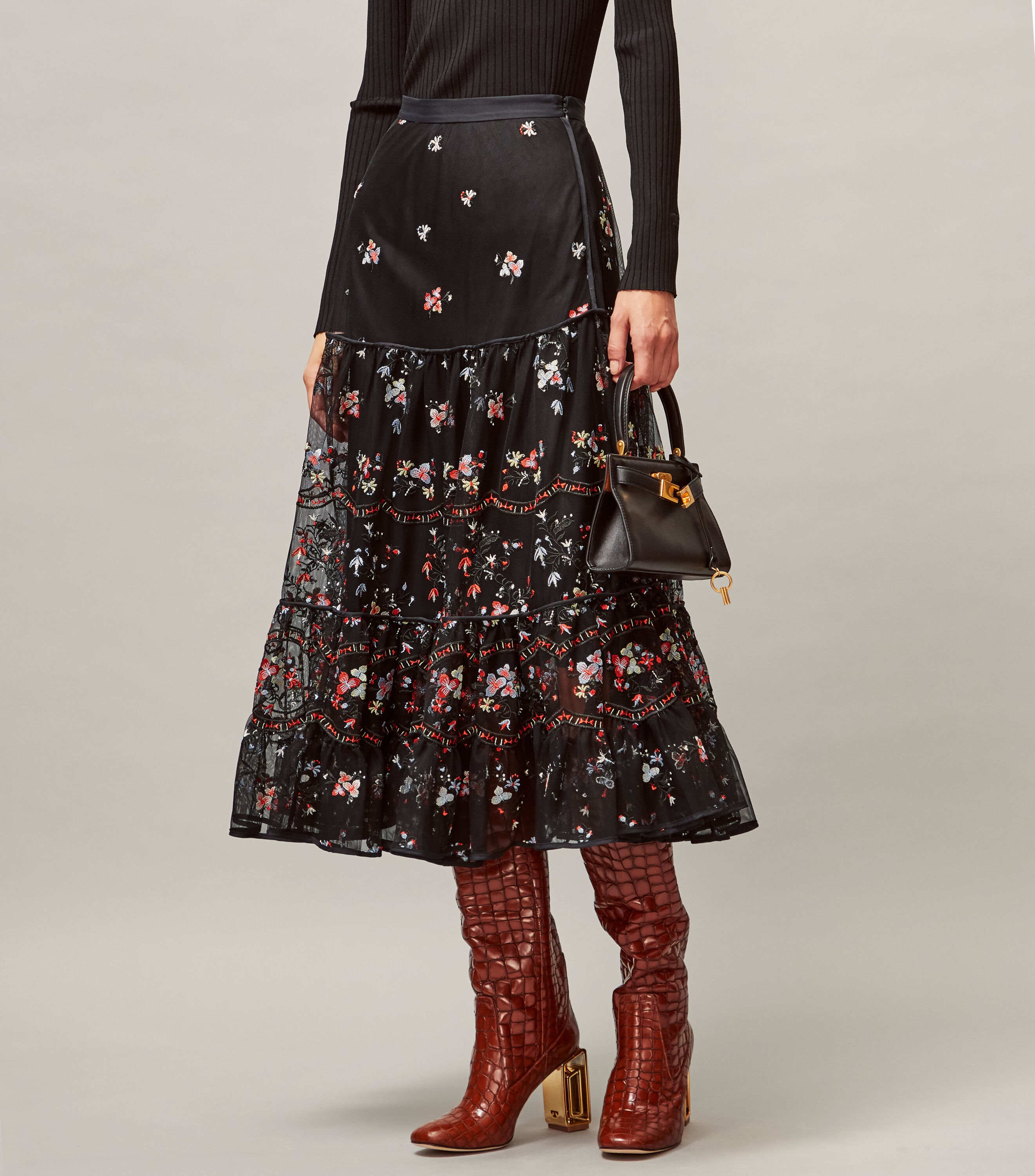 Embroidered tulle shop skirt tory burch