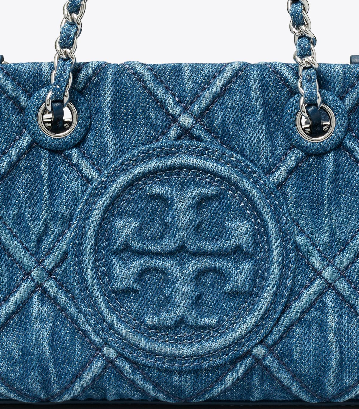 tory burch mini fleming soft denim chain tote