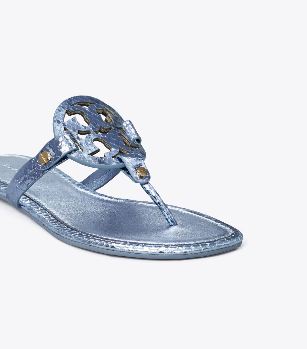 tory burch miller metallic snake embossed leather sandal
