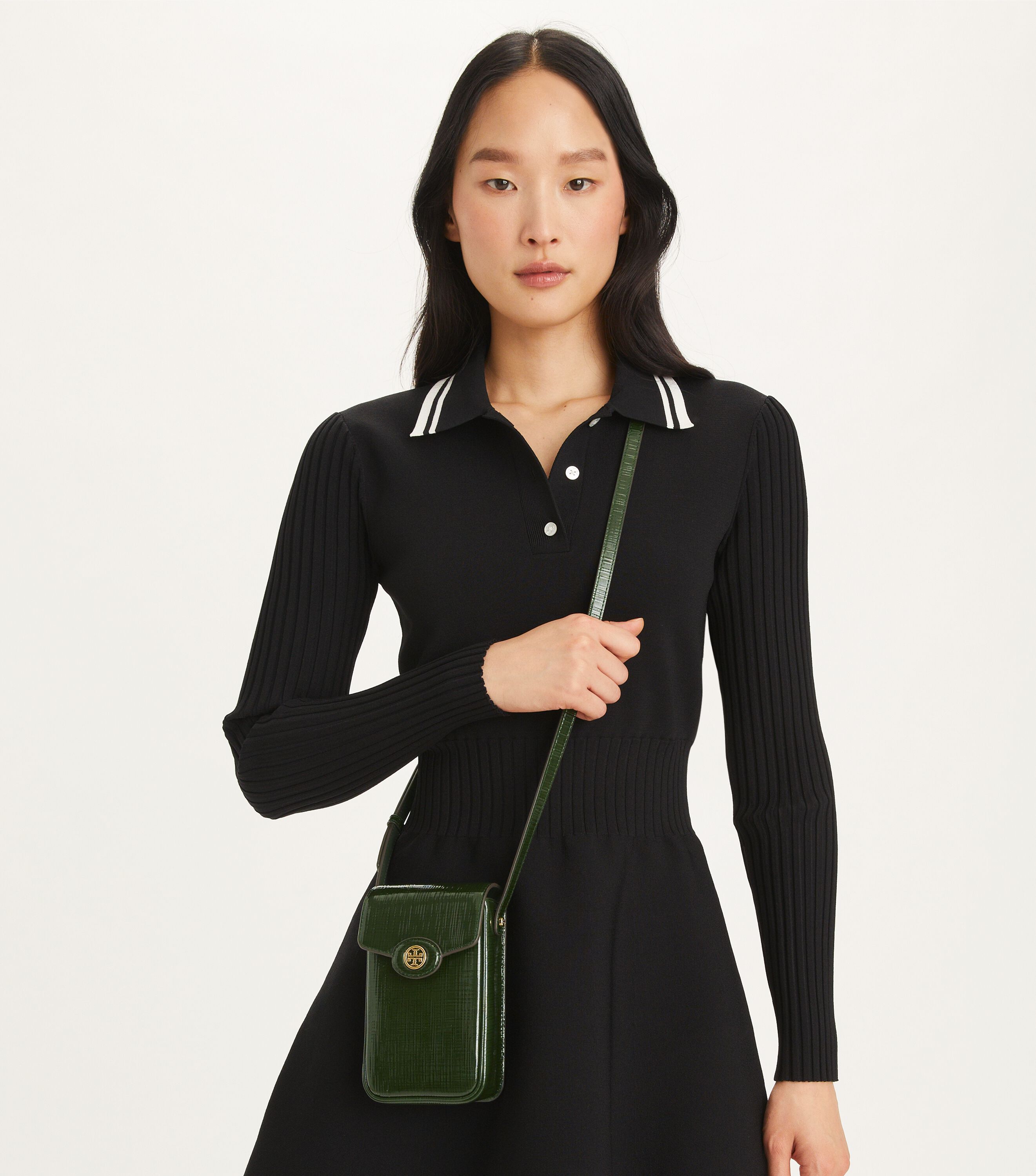 Robinson Crosshatched Phone Crossbody, Dark Everglade | Tory