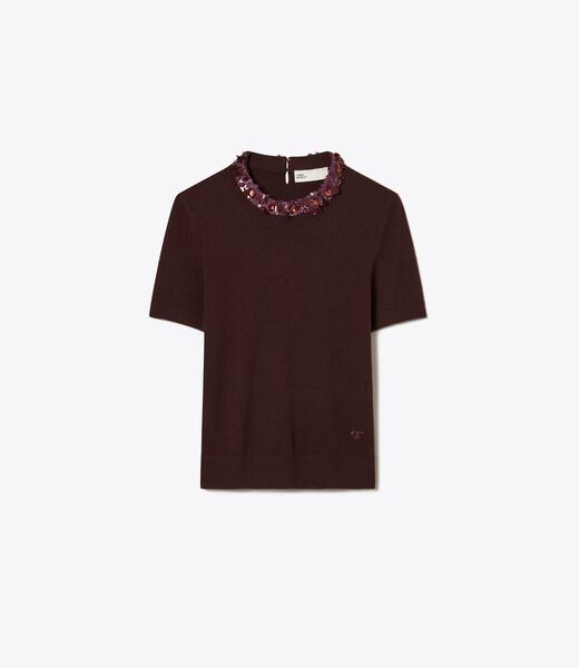 tory burch wool and sequin short sleeved sweater