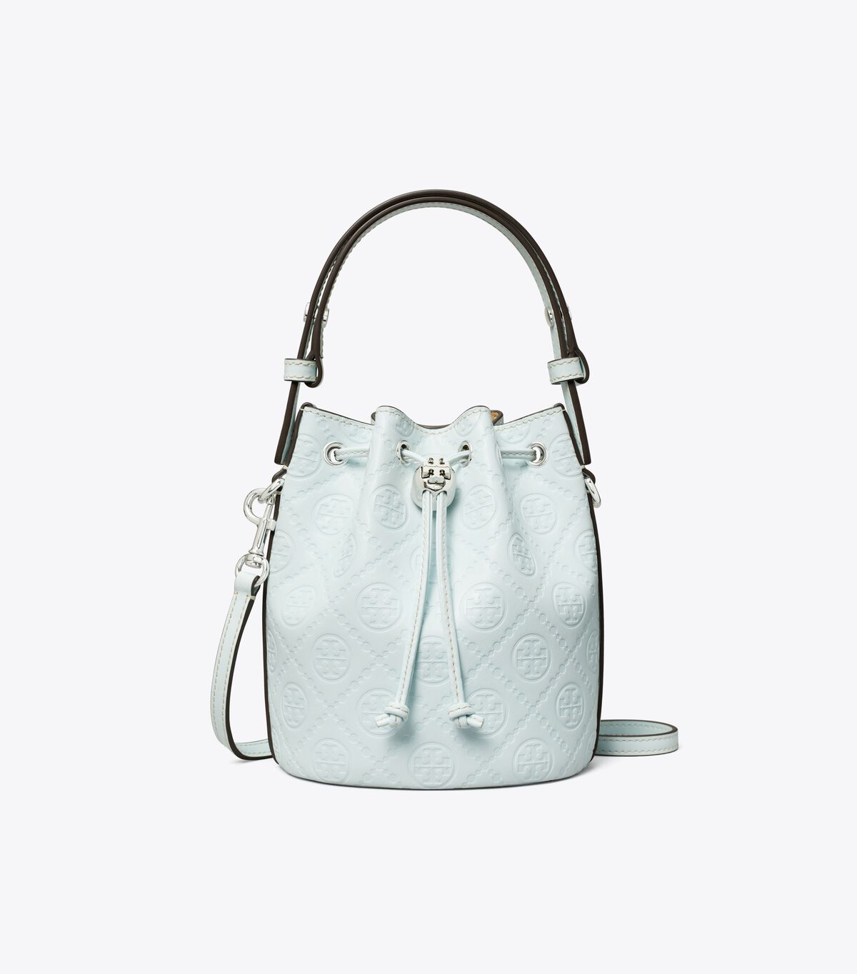 tory burch t monogram leather mini bucket bag