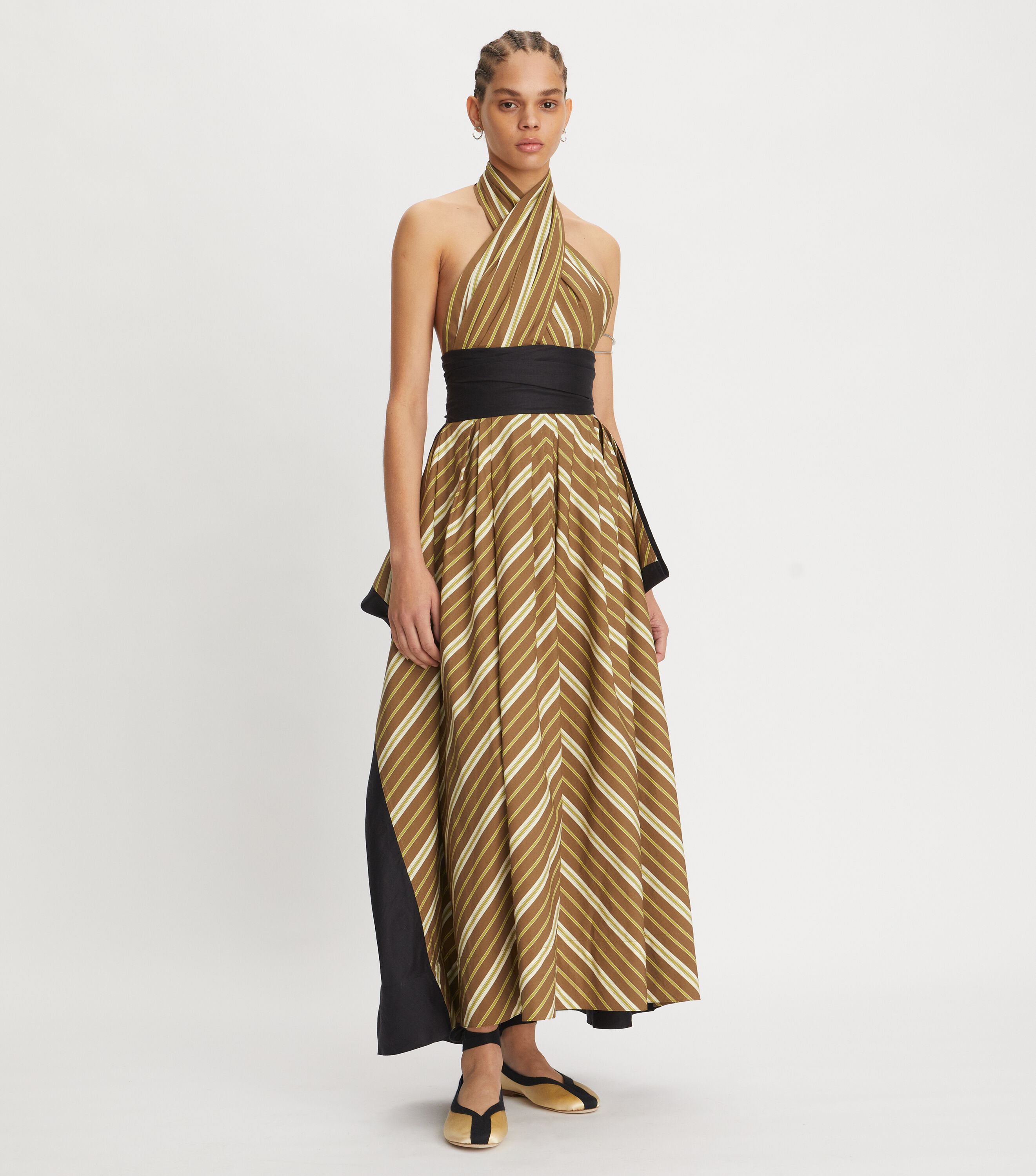 Coffee Stripe Poplin Dress, Brown Variegated Stripe | Tory Burch KW