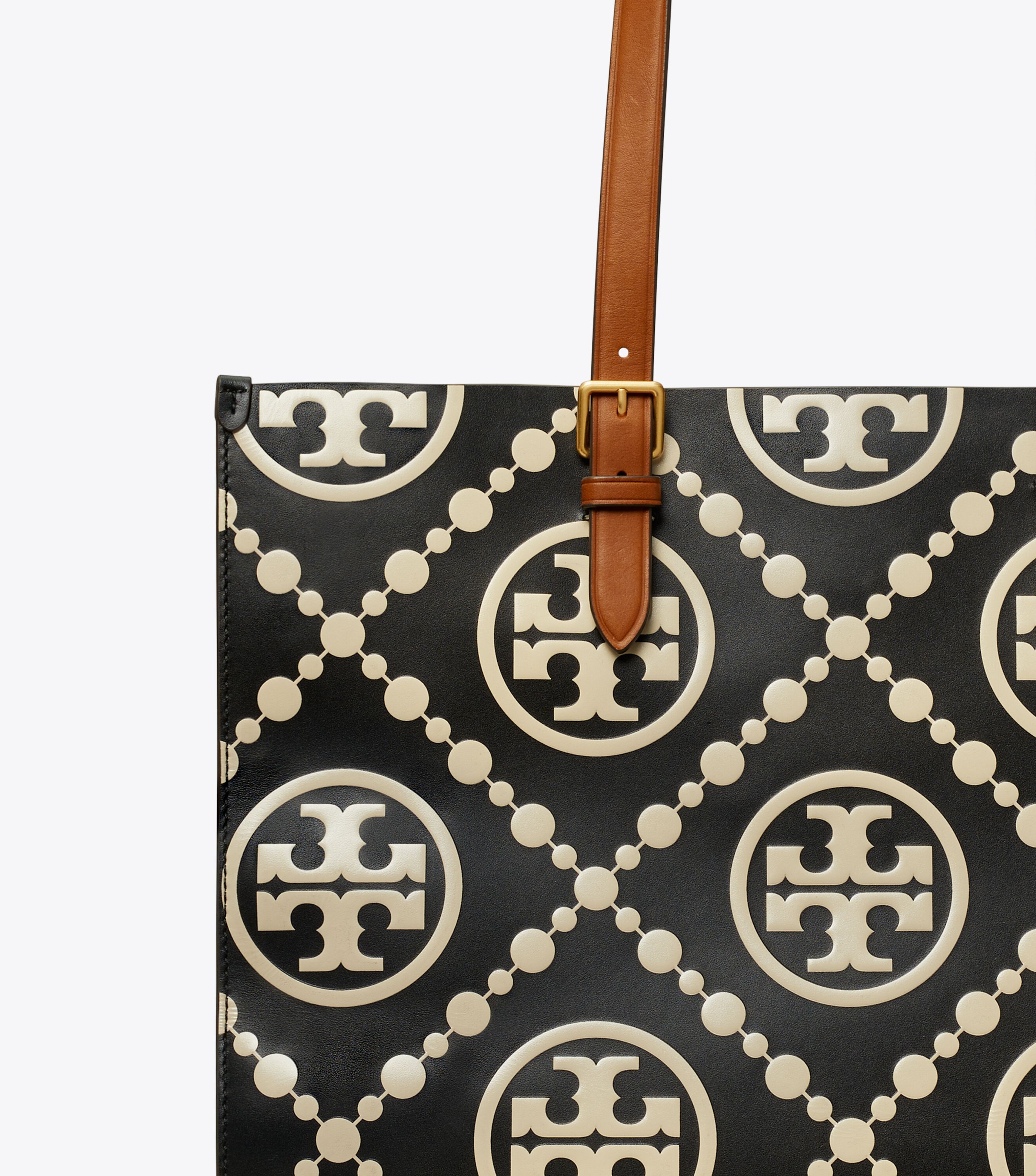 T Monogram Contrast Embossed Tote, Black | Tory Burch KW