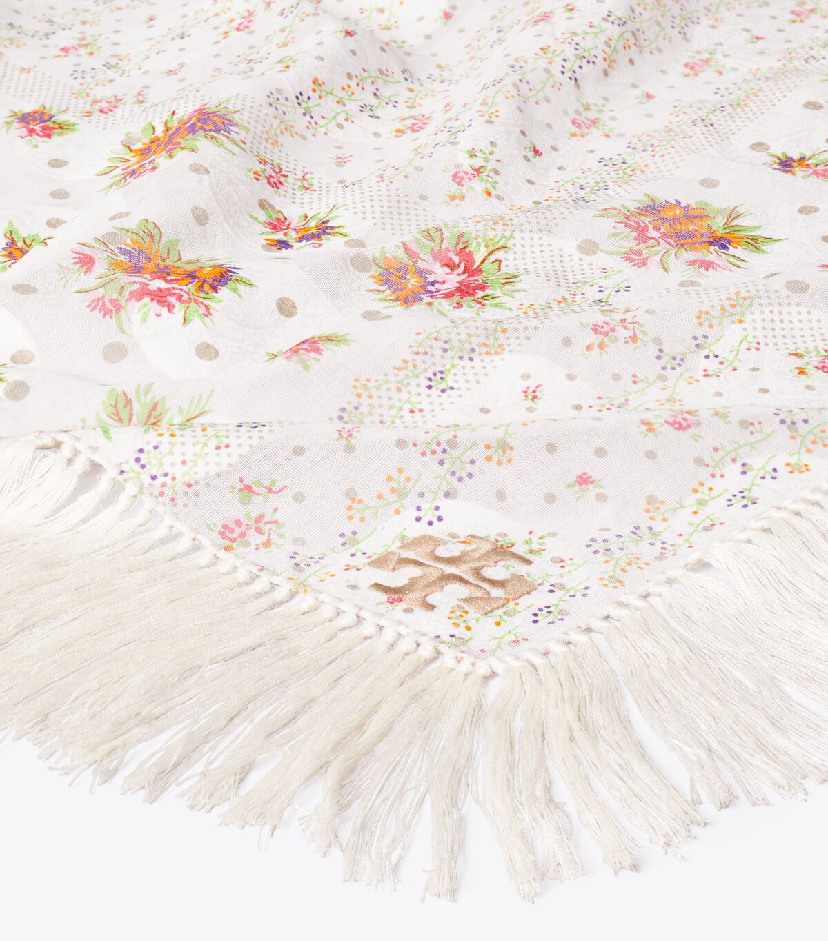 tory burch polka dot floral patchwork fringe neckerchief