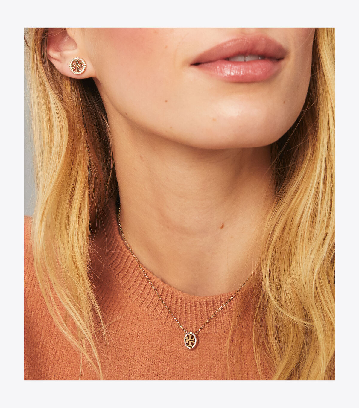 tory burch miller pav pendant necklace stud earring gift set