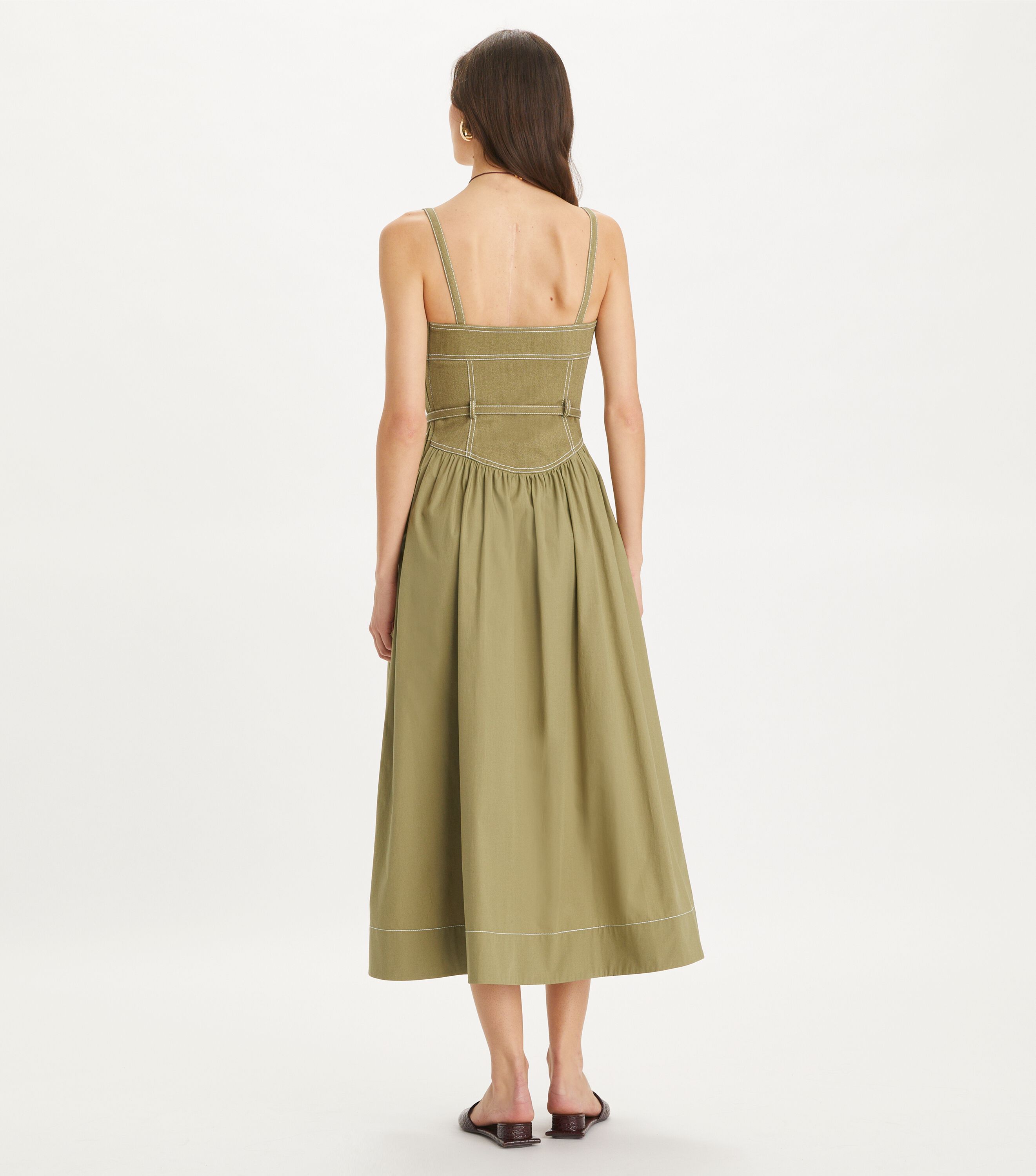 Cotton Twill Dress, Stone Moss | Tory Burch KW