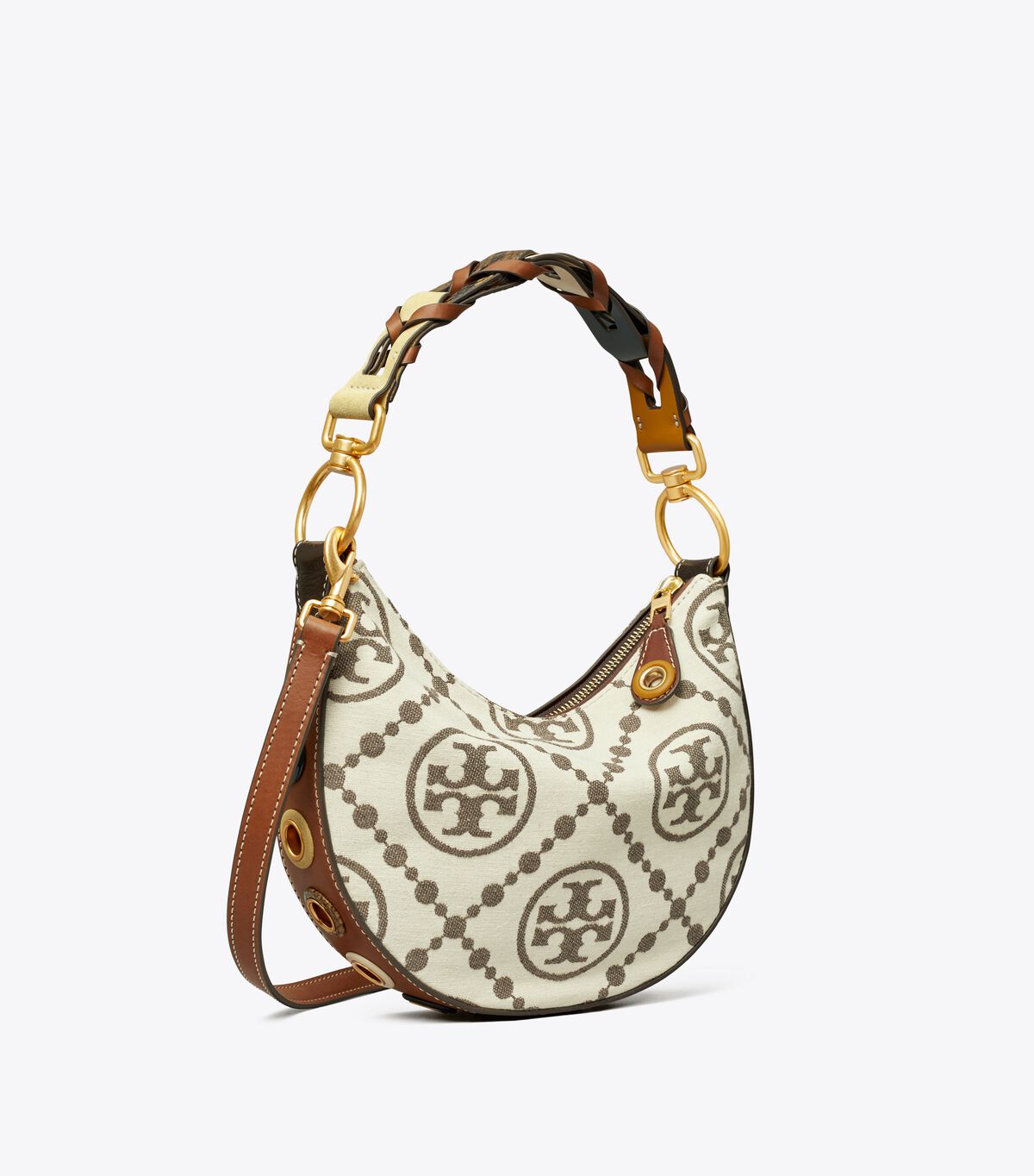 tory burch t monogram grommet mini crescent bag