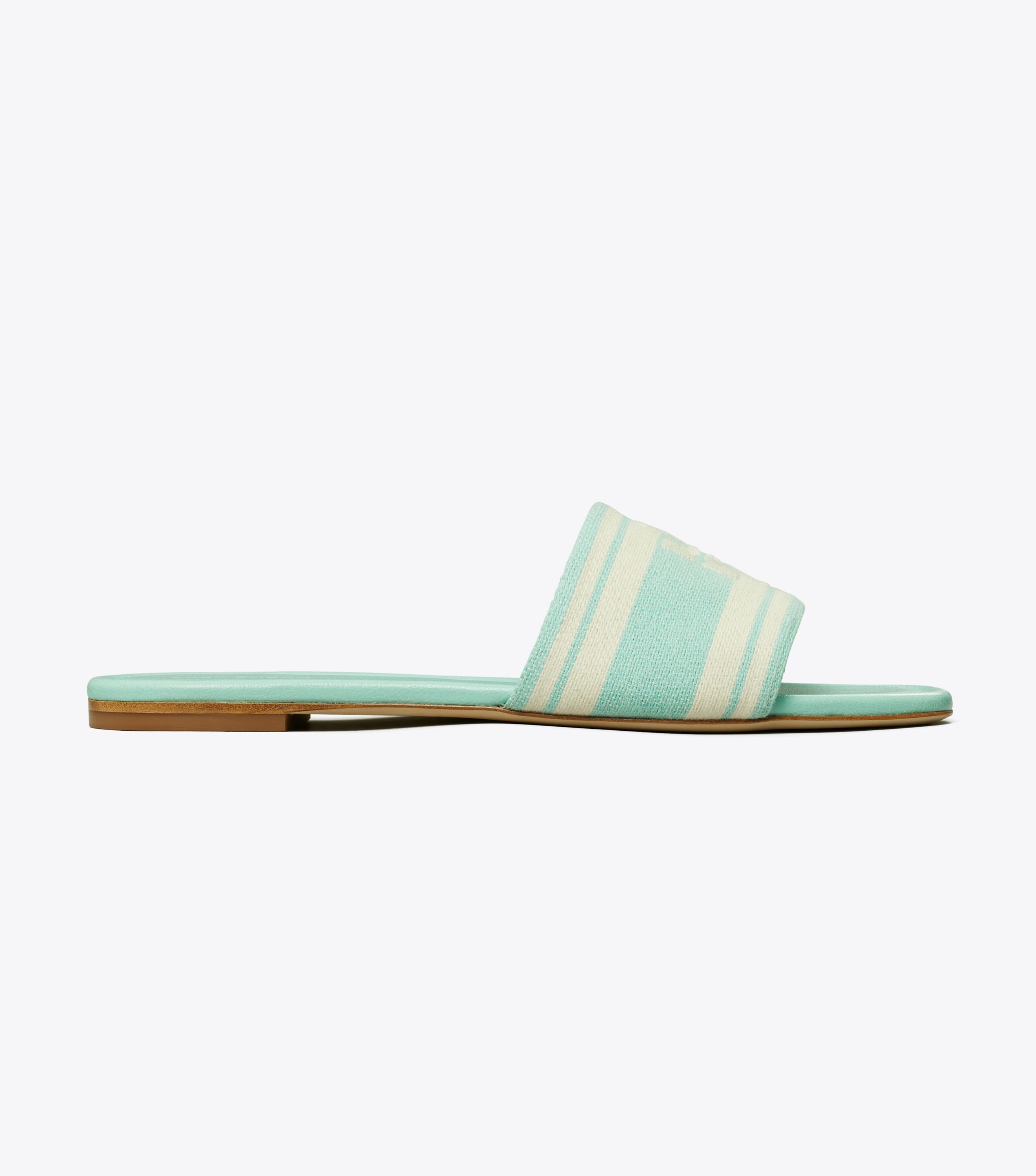 Double T Jacquard Slide, Light Aqua / Ash White | Tory Burch KW