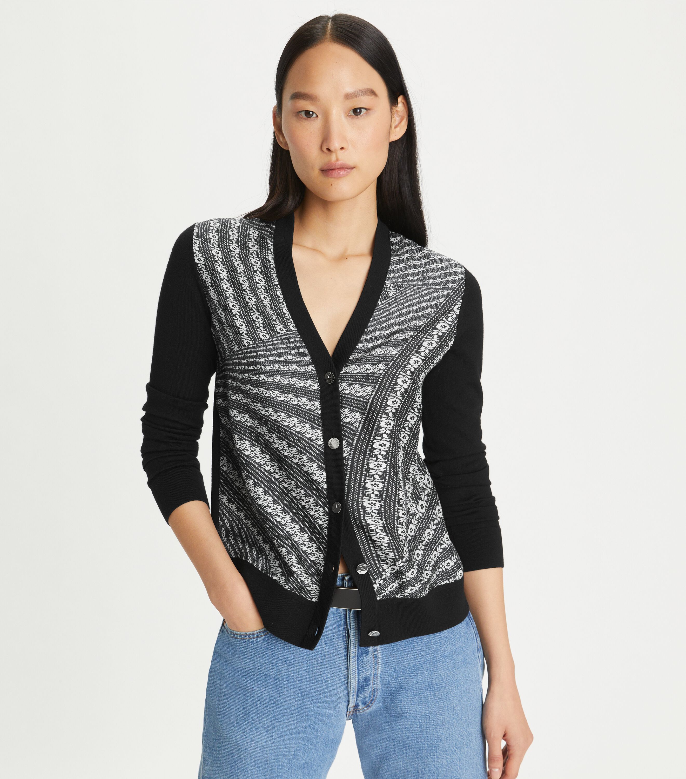 Tory Burch - 新品同様 TORY BURCH SILK BACK CARDIGAN(S) Silk Front Cardigan: Women's Designer Sweaters | Tory Burch
