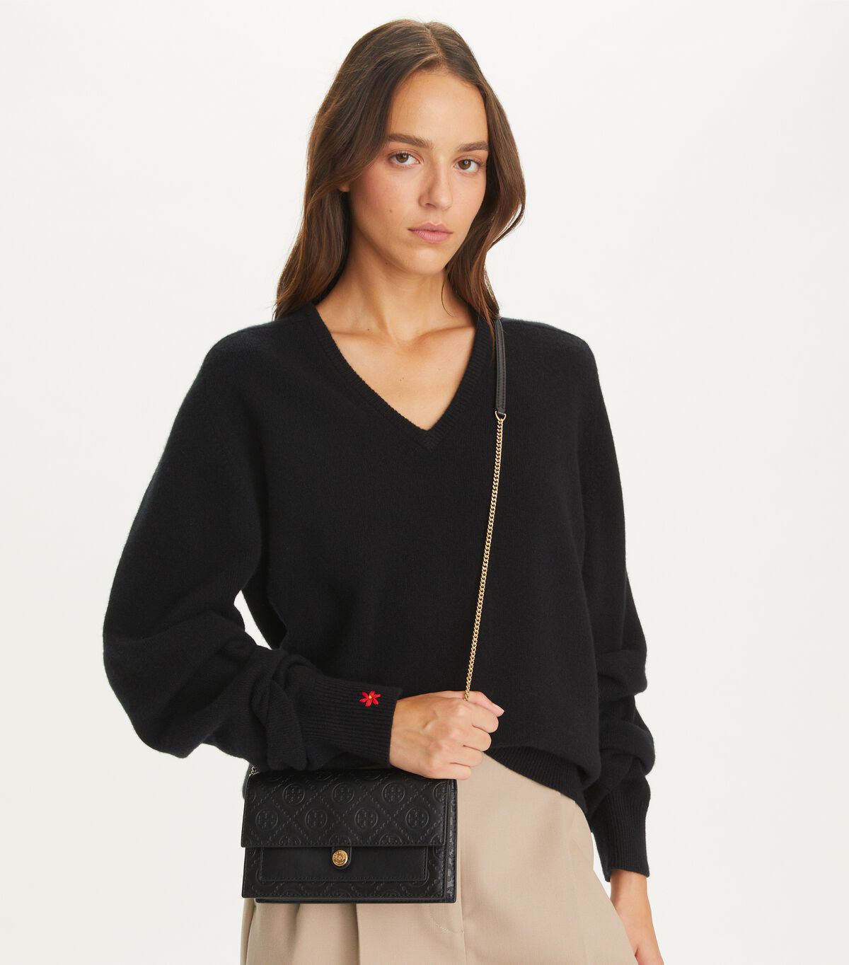 tory burch t monogram leather chain wallet