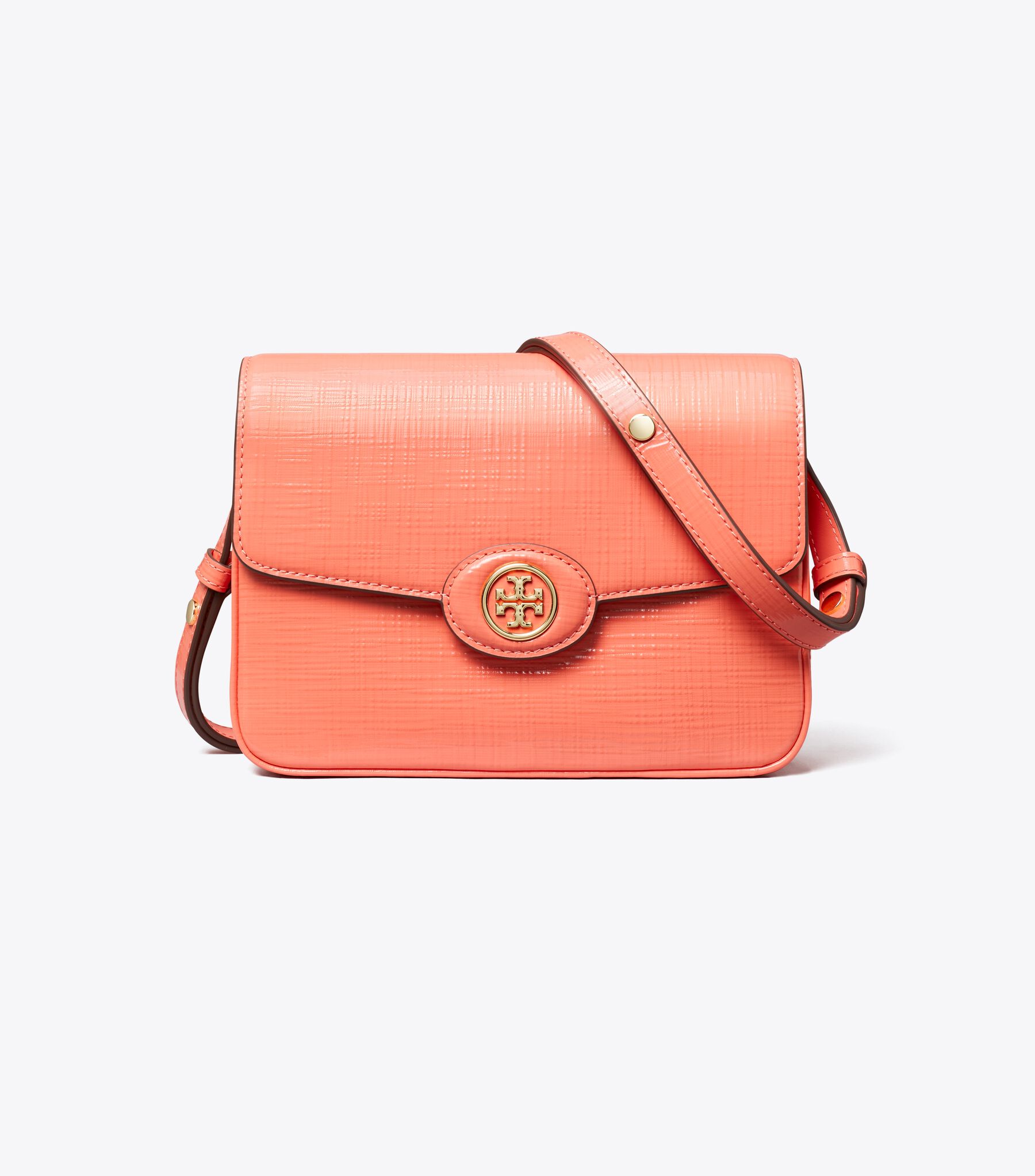 Robinson Crosshatched Convertible Shoulder Bag, Coral Crush Tory
